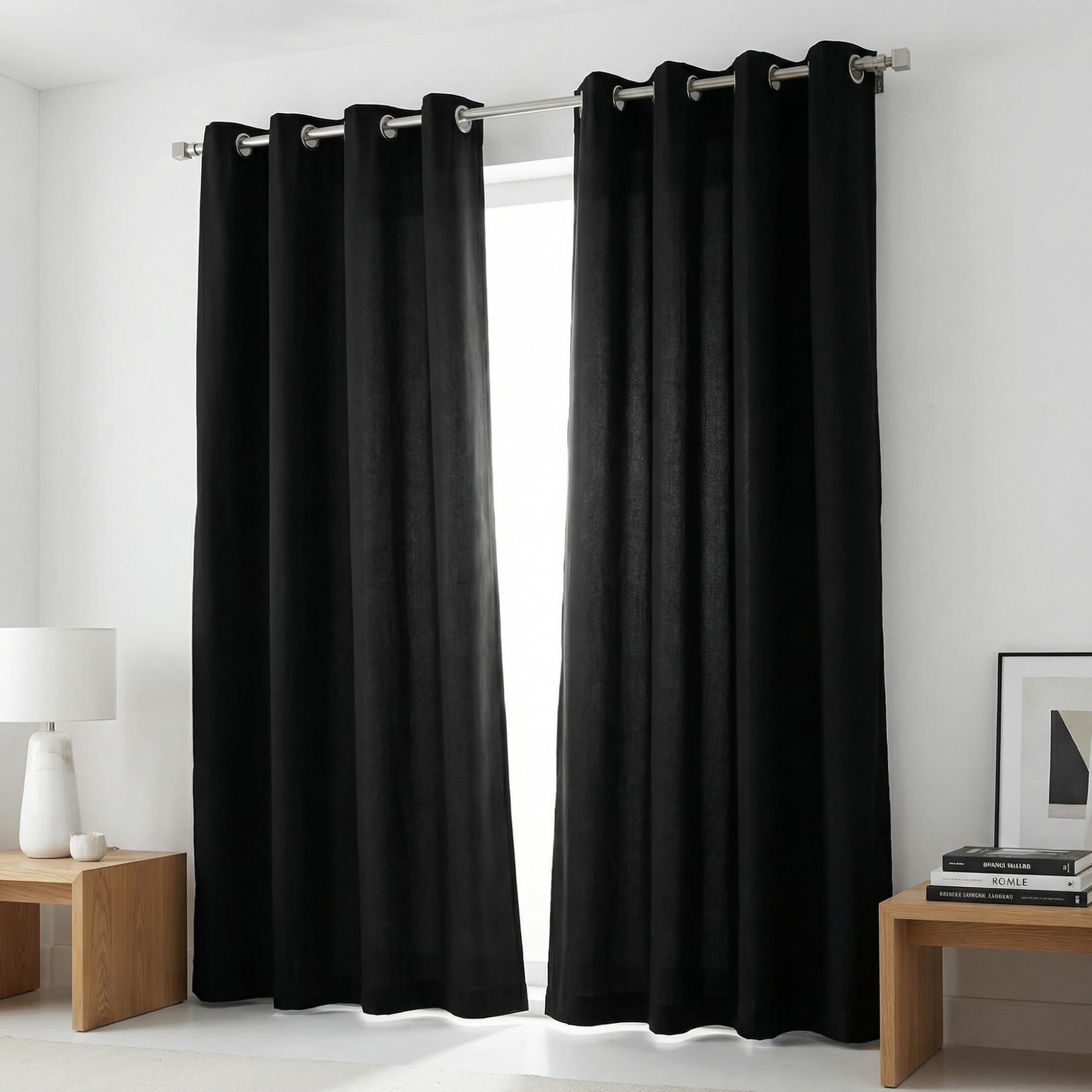 Cotton Curtains Long Durable Grommet with 2 panels 84 LengthX50 Width Inches Black/White|Sheer Backdrop Window Curtain|Livingroom|Bedroom|Kitchen Decor Soft Pre-Washed Semi Black-out| Shading Drapes