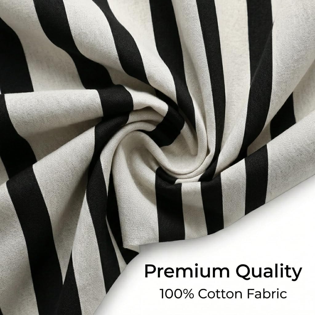Cotton Curtains Long Durable Grommet with 2 panels 84 LengthX50 Width Inches Black/White|Sheer Backdrop Window Curtain|Livingroom|Bedroom|Kitchen Decor Soft Pre-Washed Semi Black-out| Shading Drapes