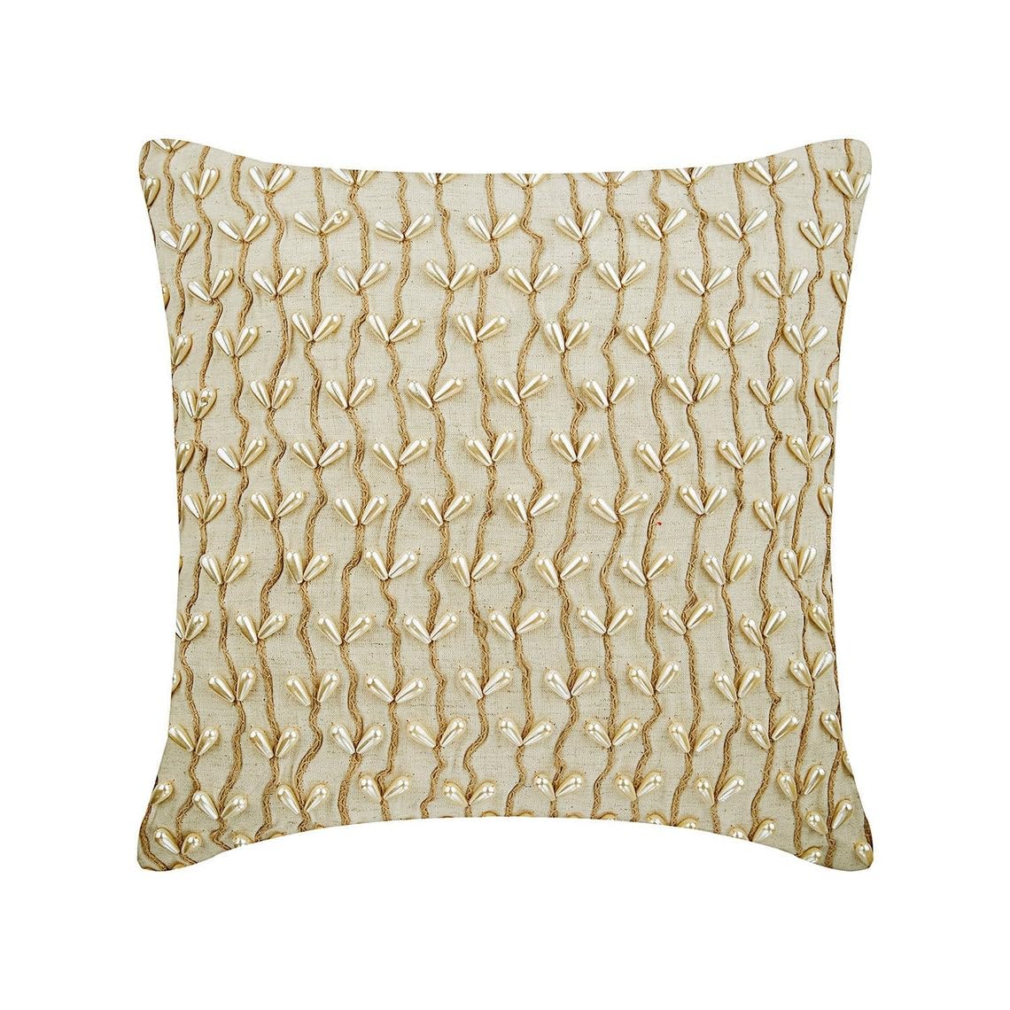The HomeCentric Decorative Pillow Covers Beige Pack of 2, 20"x20" (50x50 cm) Linen Embroidery Cushion Covers for Sofa, Geometric Modern Style - Juliette