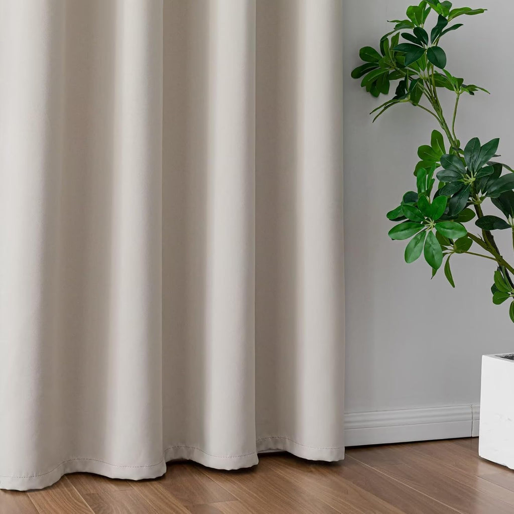 IGEMAEVE Cream Curtains 108 Inch Length 2 Panels Set, Light Filtering Curtains for Living Room 108 Inch Long, Grommet Energy Saving Semi Sheer Drapes for Bedroom Window(W52 x L108)