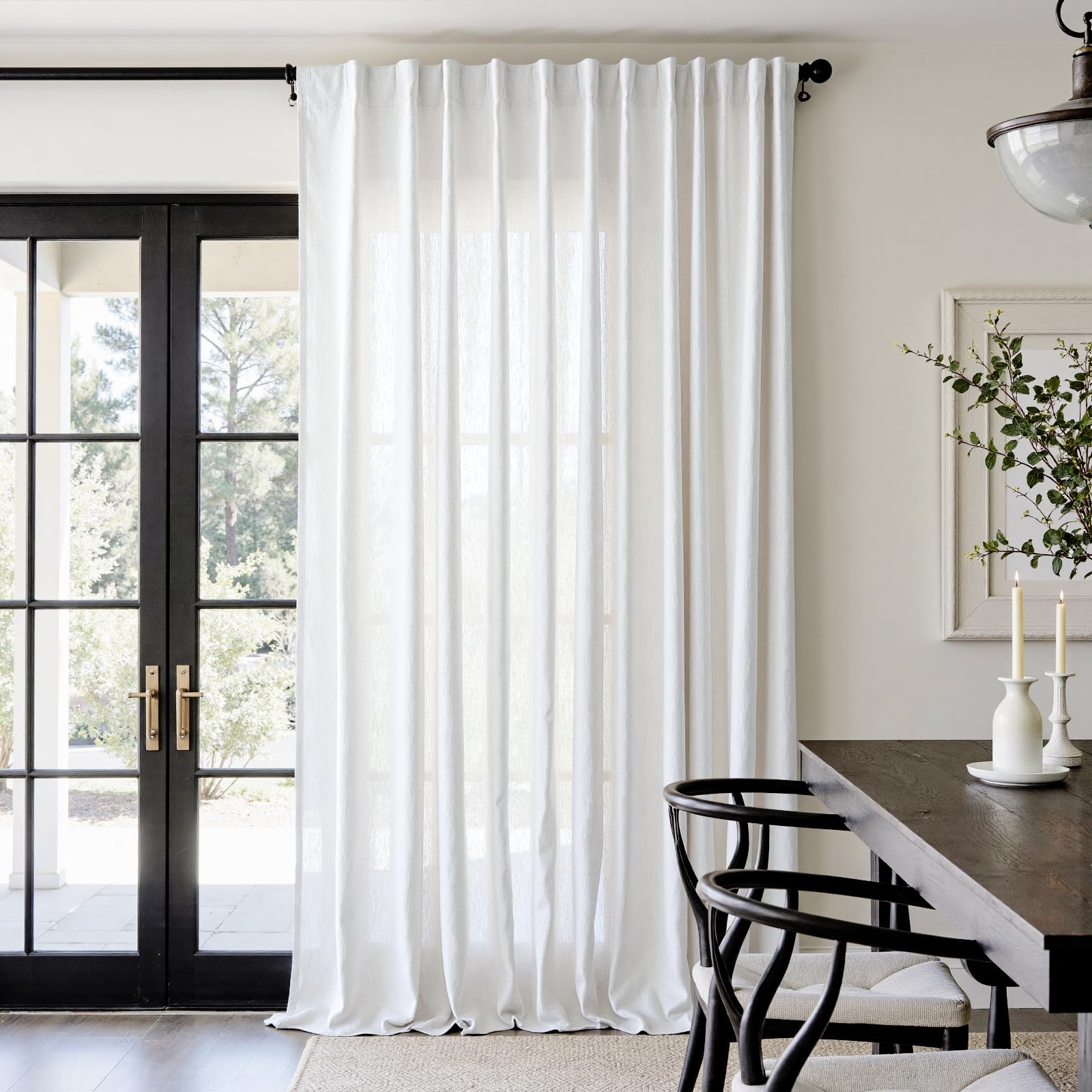Linen Curtains for Living Room Bedroom 84 Inches Long Thick Linen Textured Beige Curtains Light Filtering Natural Semi Sheer Farmhouse Window Drapes, Country Rustic Drapes 2 Panels Back Tab/Rod Pocket
