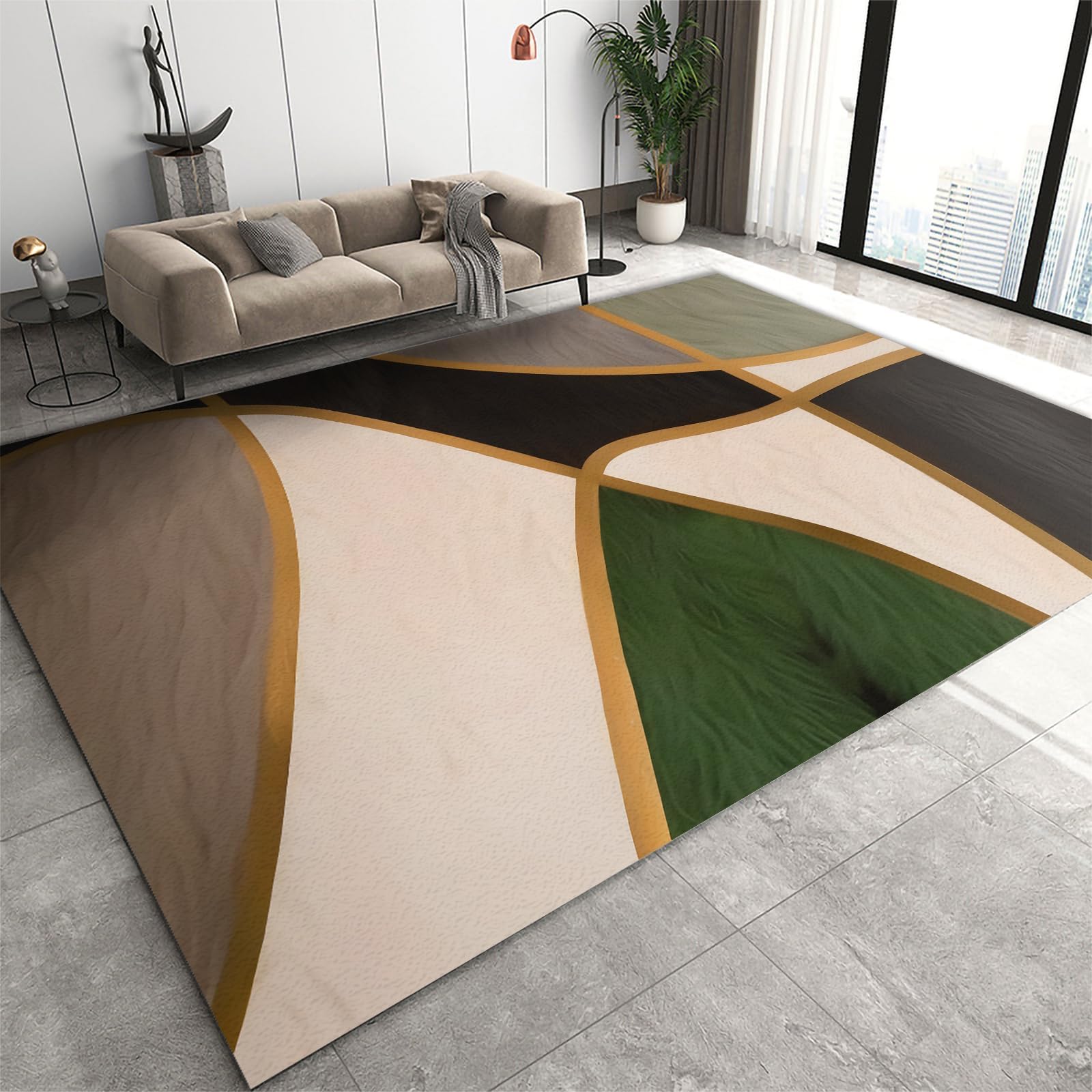 3x5 Rug Minimalist Light Luxury Washable Rugs, Nordic Marble Irregular Geometry Bedroom Rugs with Non Slip Backing for Bedroom Hotel Hardwood Floors Garage Farmhouse