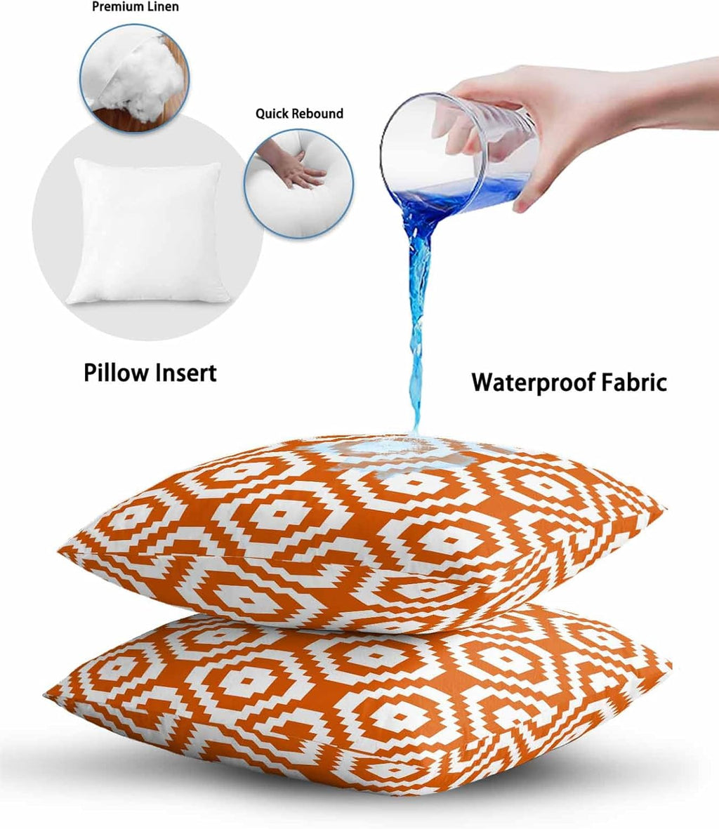 Throw Pillow 18x18 Inch, Orange White Geometric Waterproof Outdoor Pillow Covers with Insert, Modern Abstract Art Decorative Pillowcase Cushion Cases for Patio, Couch, Sofa, Bed