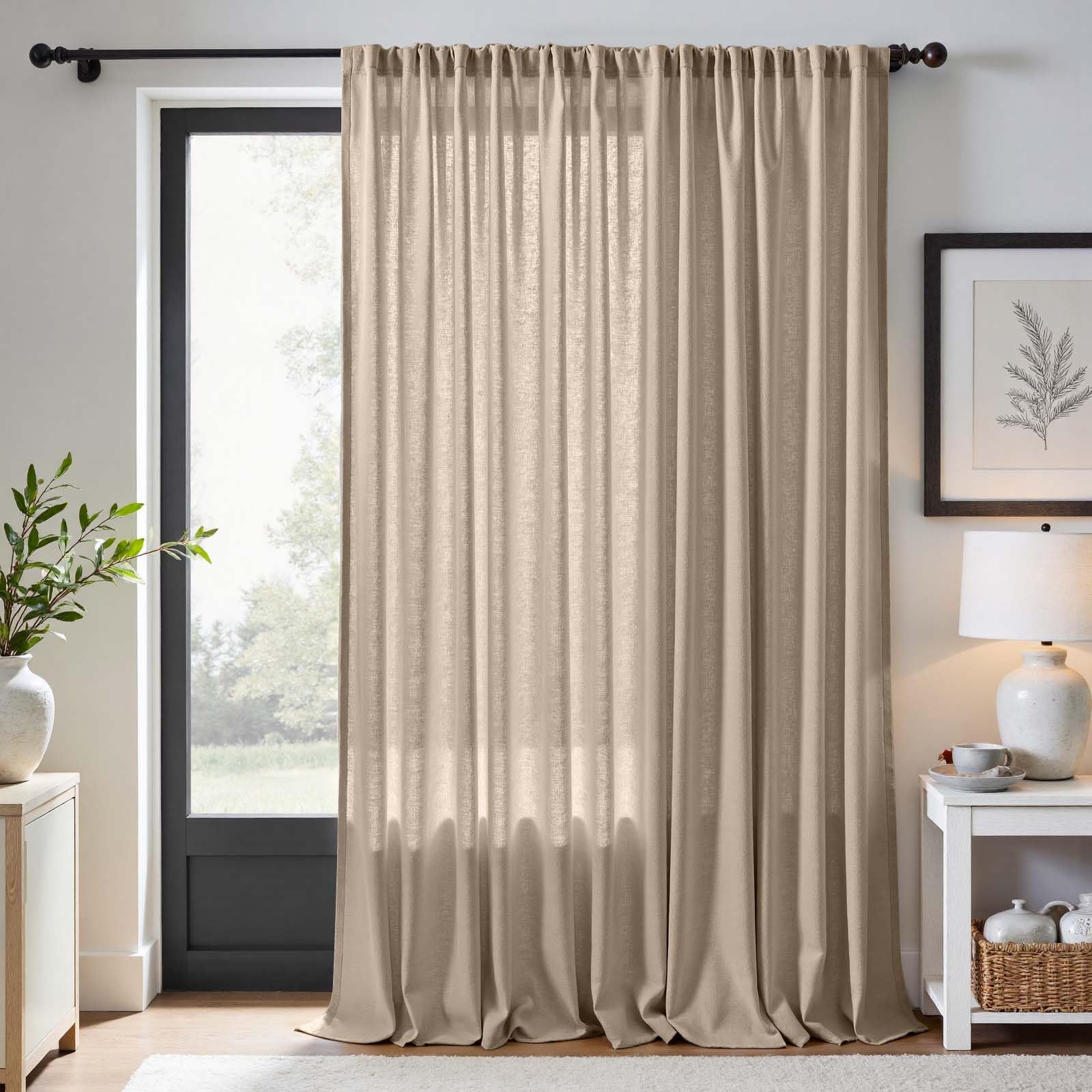 Linen Curtains for Living Room Bedroom 84 Inches Long Thick Linen Textured Beige Curtains Light Filtering Natural Semi Sheer Farmhouse Window Drapes, Country Rustic Drapes 2 Panels Back Tab/Rod Pocket