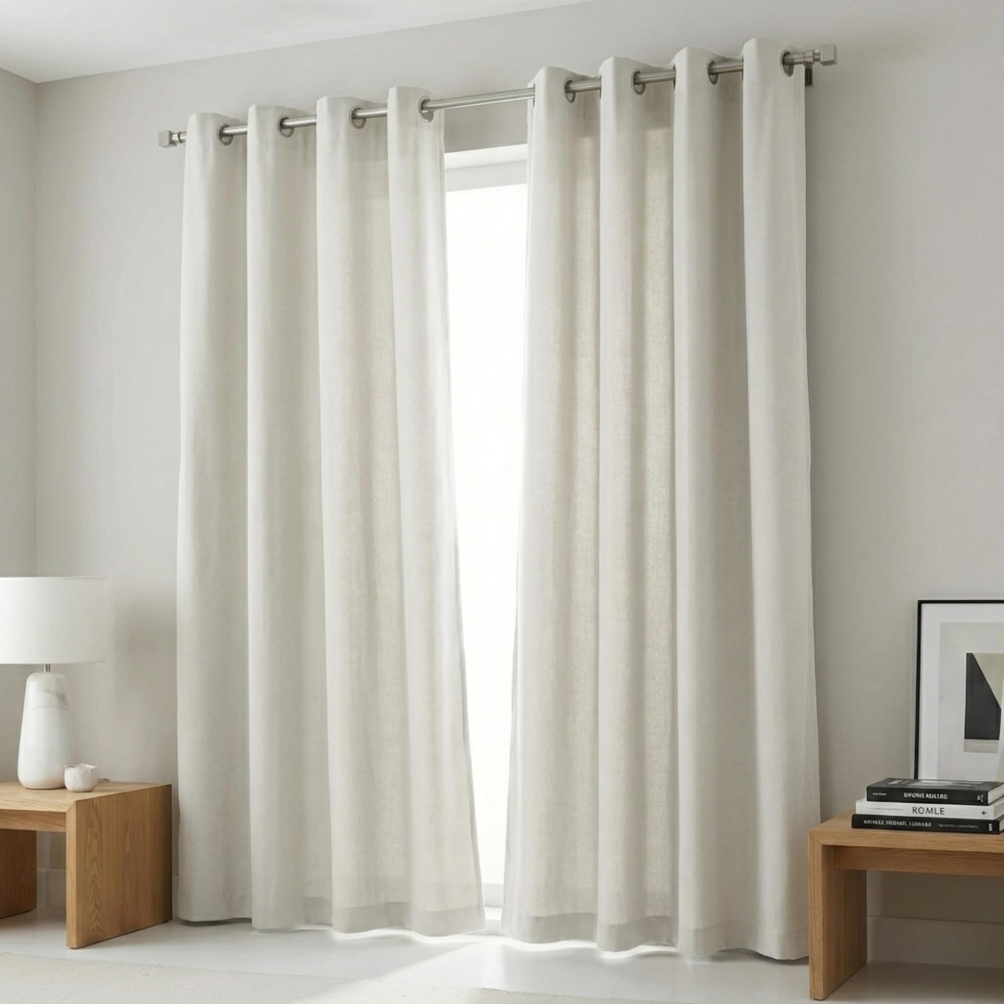 Cotton Curtains Long Durable Grommet with 2 panels 84 LengthX50 Width Inches Black/White|Sheer Backdrop Window Curtain|Livingroom|Bedroom|Kitchen Decor Soft Pre-Washed Semi Black-out| Shading Drapes