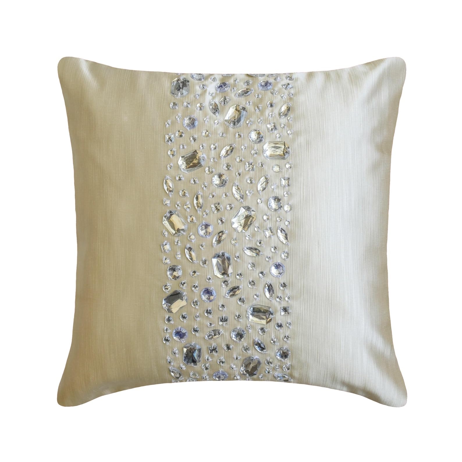 The HomeCentric Decorative Pillow Covers Beige Pack of 2, 20"x20" (50x50 cm) Linen Embroidery Cushion Covers for Sofa, Geometric Modern Style - Juliette
