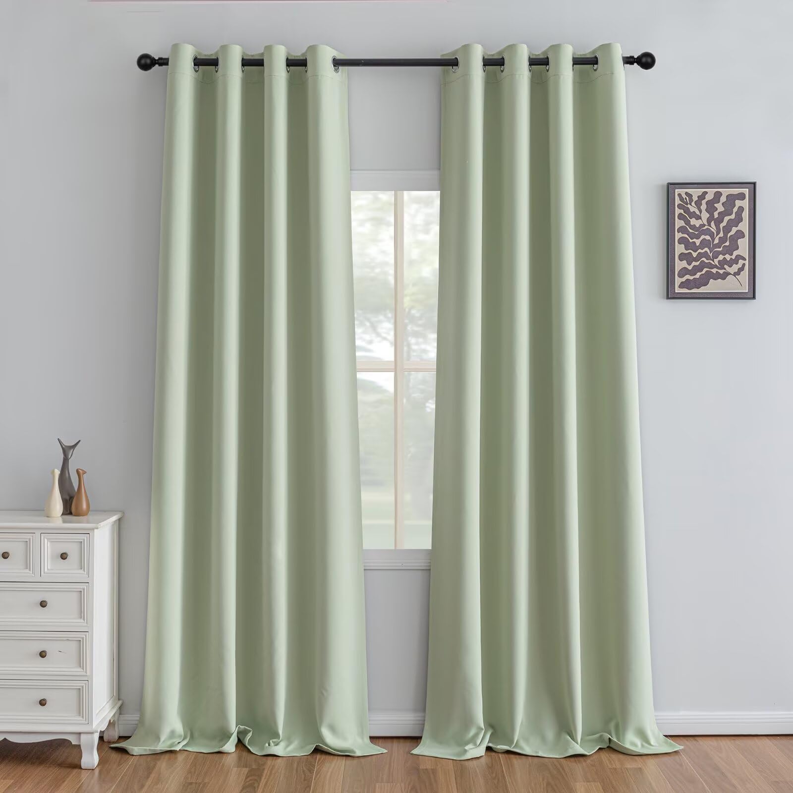IGEMAEVE Cream Curtains 108 Inch Length 2 Panels Set, Light Filtering Curtains for Living Room 108 Inch Long, Grommet Energy Saving Semi Sheer Drapes for Bedroom Window(W52 x L108)