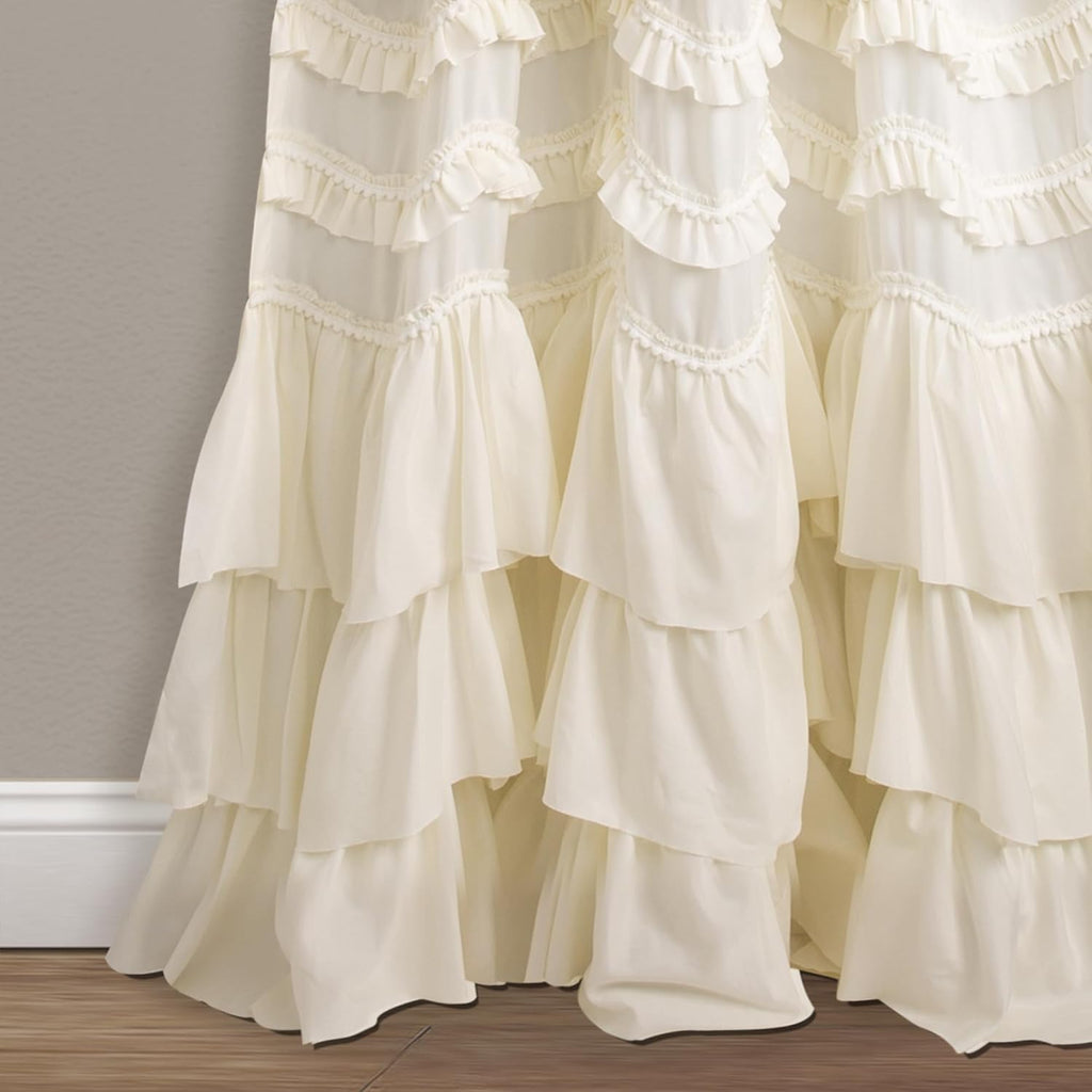 Lush Decor Kemmy Light Filtering Window Curtain Panel Single 52" W x 84" L Ivory - Drapes - Ruffled Curtains for Bedroom - Cream Curtains - Coquette Decor
