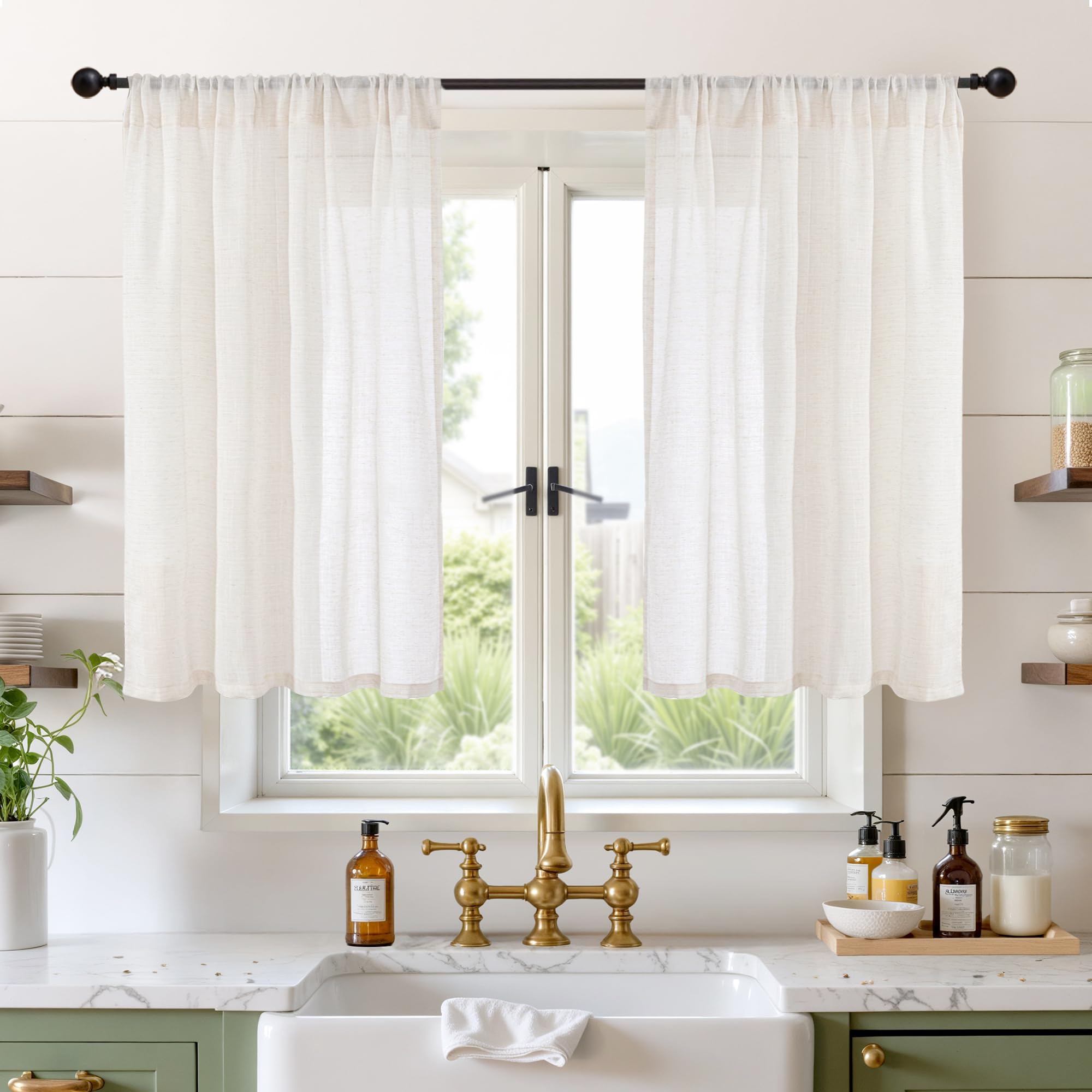 BGment 80 Inches Long Natural Linen Curtains 2 Panels Set - Burlap Light Filtering Window Drapes with Rod Pocket Semi Sheer for Farmhouse Bedroom Decor Rustic, 52 Inch Wide Each Panel