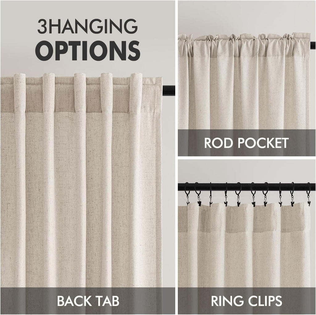 MIULEE Non-See-Through Privacy Linen Curtains 2 Panels, Light Filtering Window Curtains Farnhouse Textured Back Tab Semi Sheer Drapes for Bedroom Living Room, 52 x 84 Inches Long, Linen