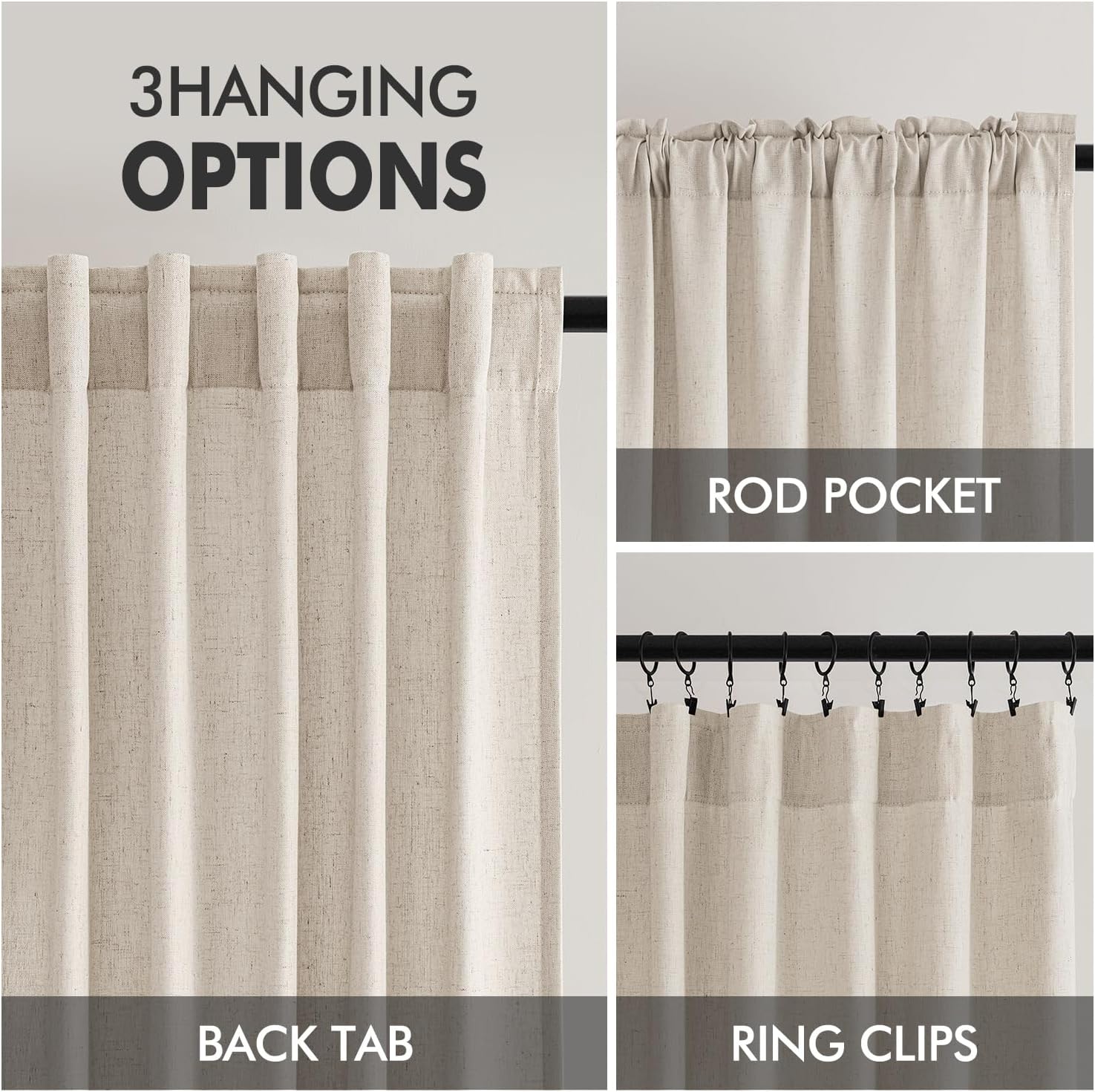 MIULEE Non-See-Through Privacy Linen Curtains 2 Panels, Light Filtering Window Curtains Farnhouse Textured Back Tab Semi Sheer Drapes for Bedroom Living Room, 52 x 84 Inches Long, Linen