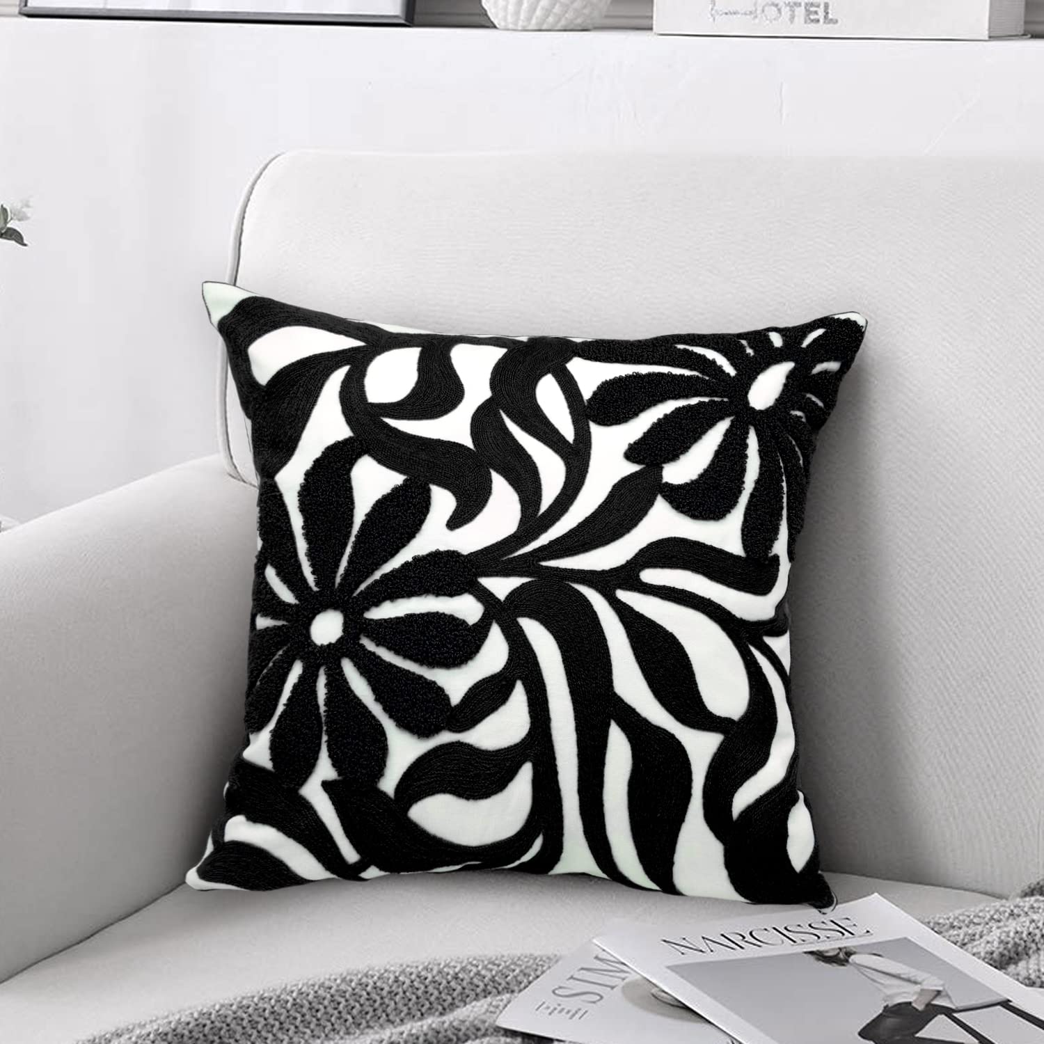 Navy Blue Boho Geometric Pillow Covers 18x18", Set of 2 Embroidered Cotton Cushion Cases