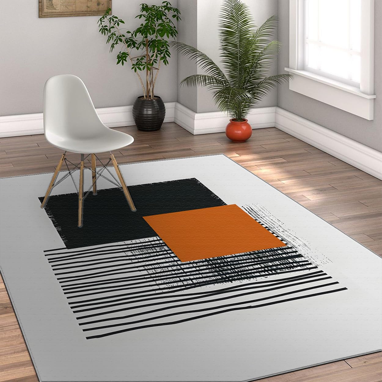 Abstract Line Area Rug 4×6ft, Foldable Stain Resistant Mat for Home & Office