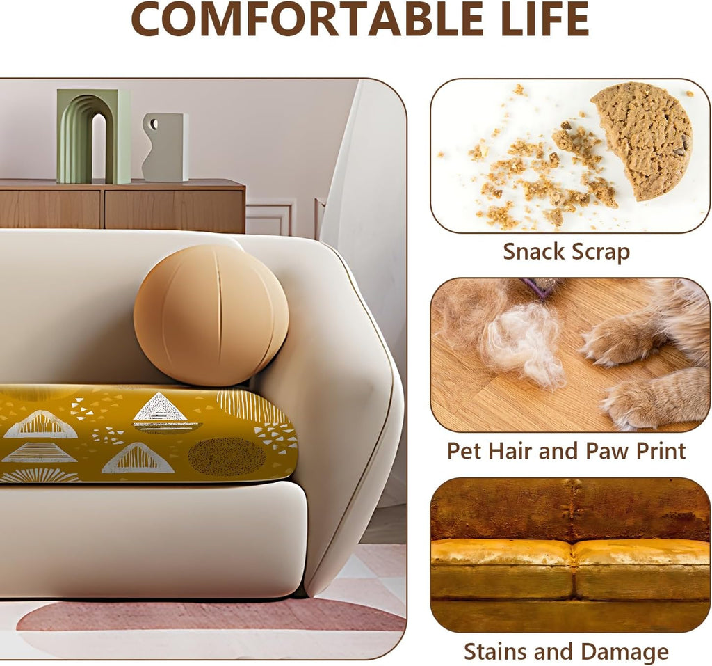 Geometric Pattern Couch Cushion Cover, Abstract Circle Triangle Design Sofa Cushion Slipcover, Stretch Furniture Protector, Soft Removable Washable Seat Cover for Sofa,3PCs