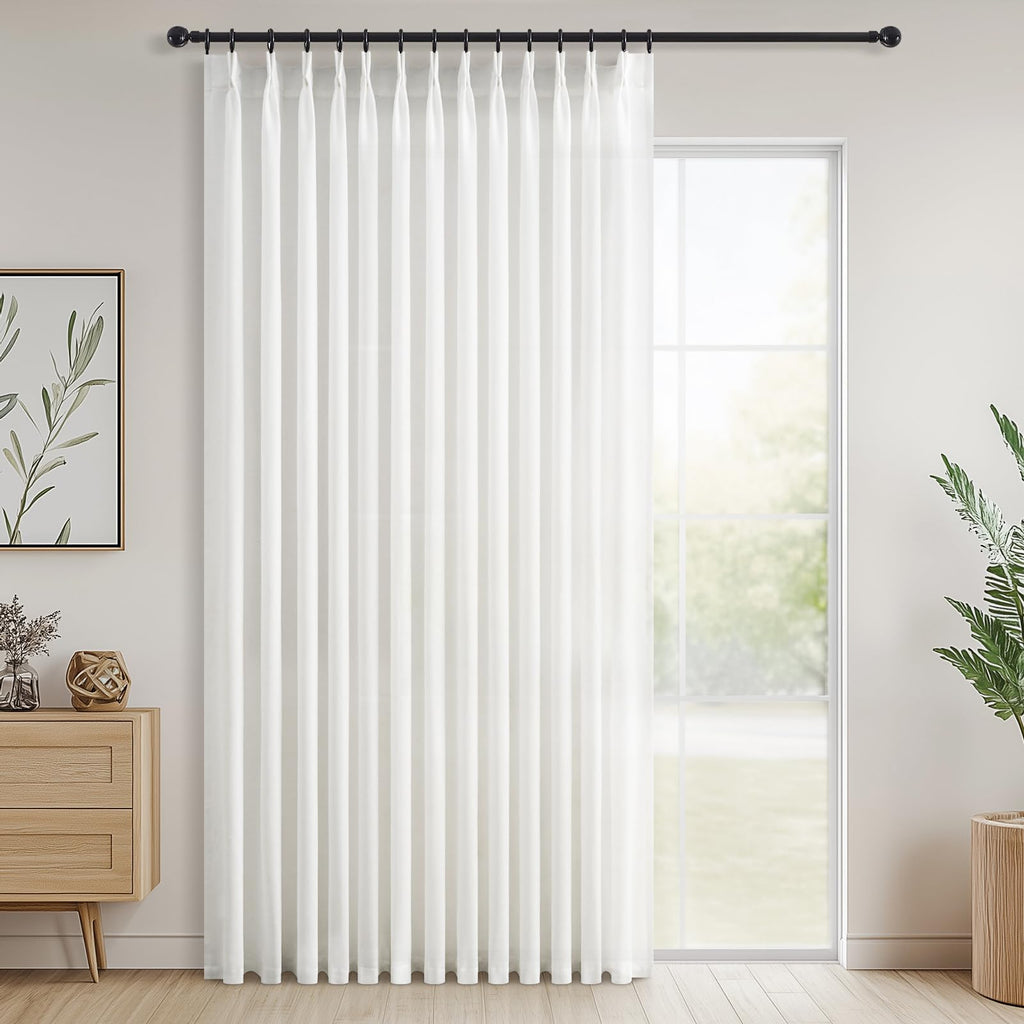 Topfinel 102 Inch Curtains 2 Panels Set,Two Packs Pinch Pleat Back Tab Linen Window Semi Sheer Privacy Thick Decorative Curtain Drapes for Living Room Bedroom,40x102 in Long,Ivory/Off White