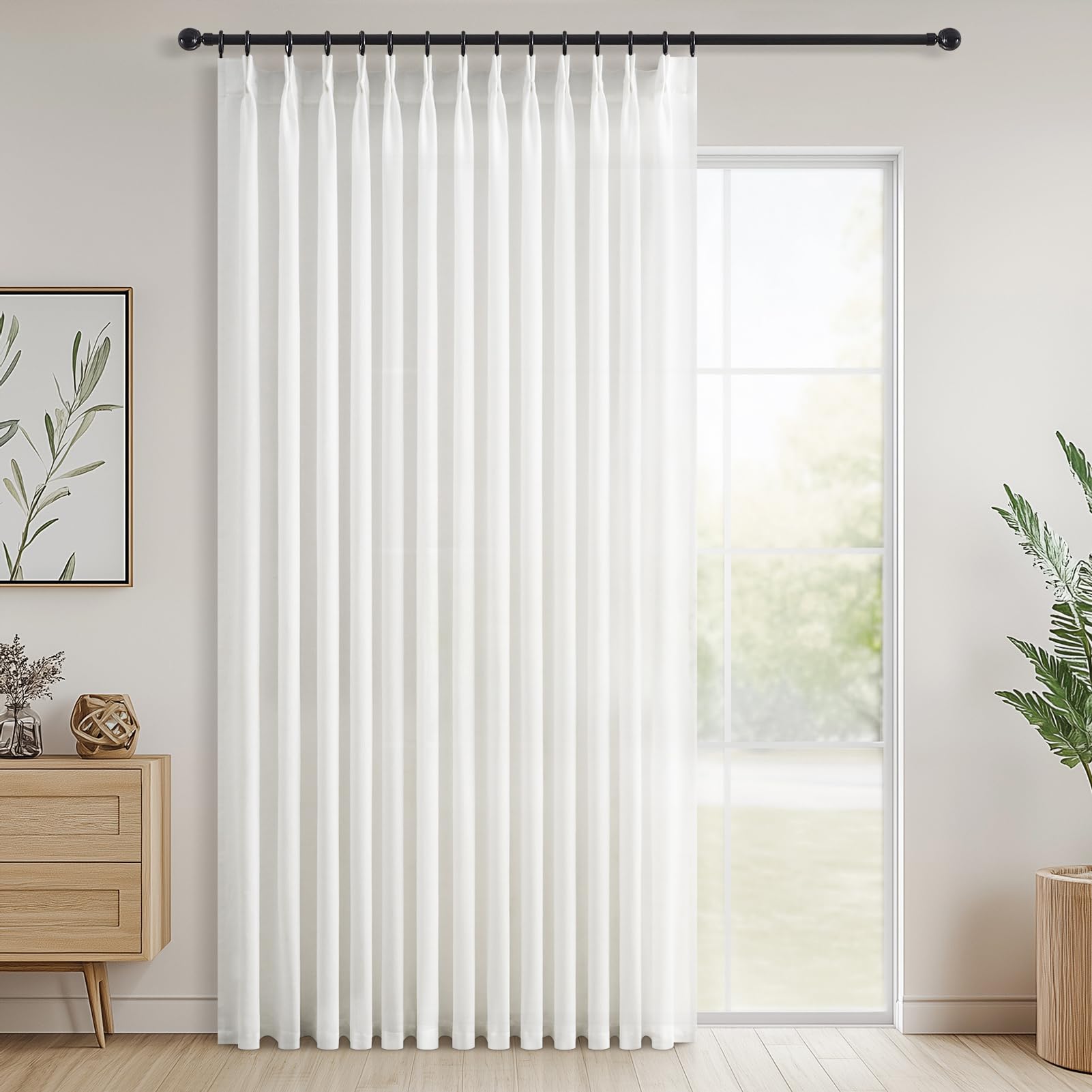 Topfinel 102 Inch Curtains 2 Panels Set,Two Packs Pinch Pleat Back Tab Linen Window Semi Sheer Privacy Thick Decorative Curtain Drapes for Living Room Bedroom,40x102 in Long,Ivory/Off White