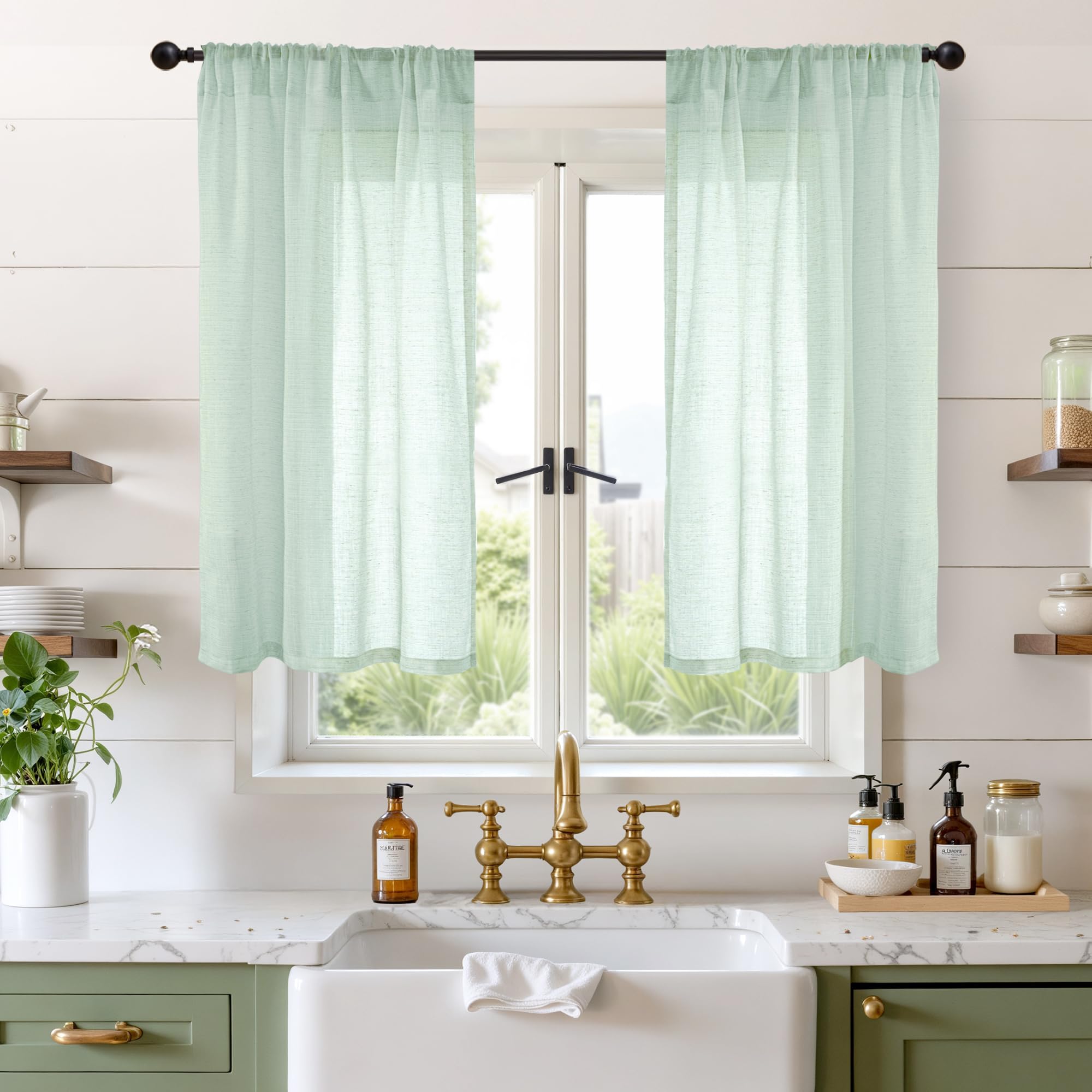 BGment 80 Inches Long Natural Linen Curtains 2 Panels Set - Burlap Light Filtering Window Drapes with Rod Pocket Semi Sheer for Farmhouse Bedroom Decor Rustic, 52 Inch Wide Each Panel