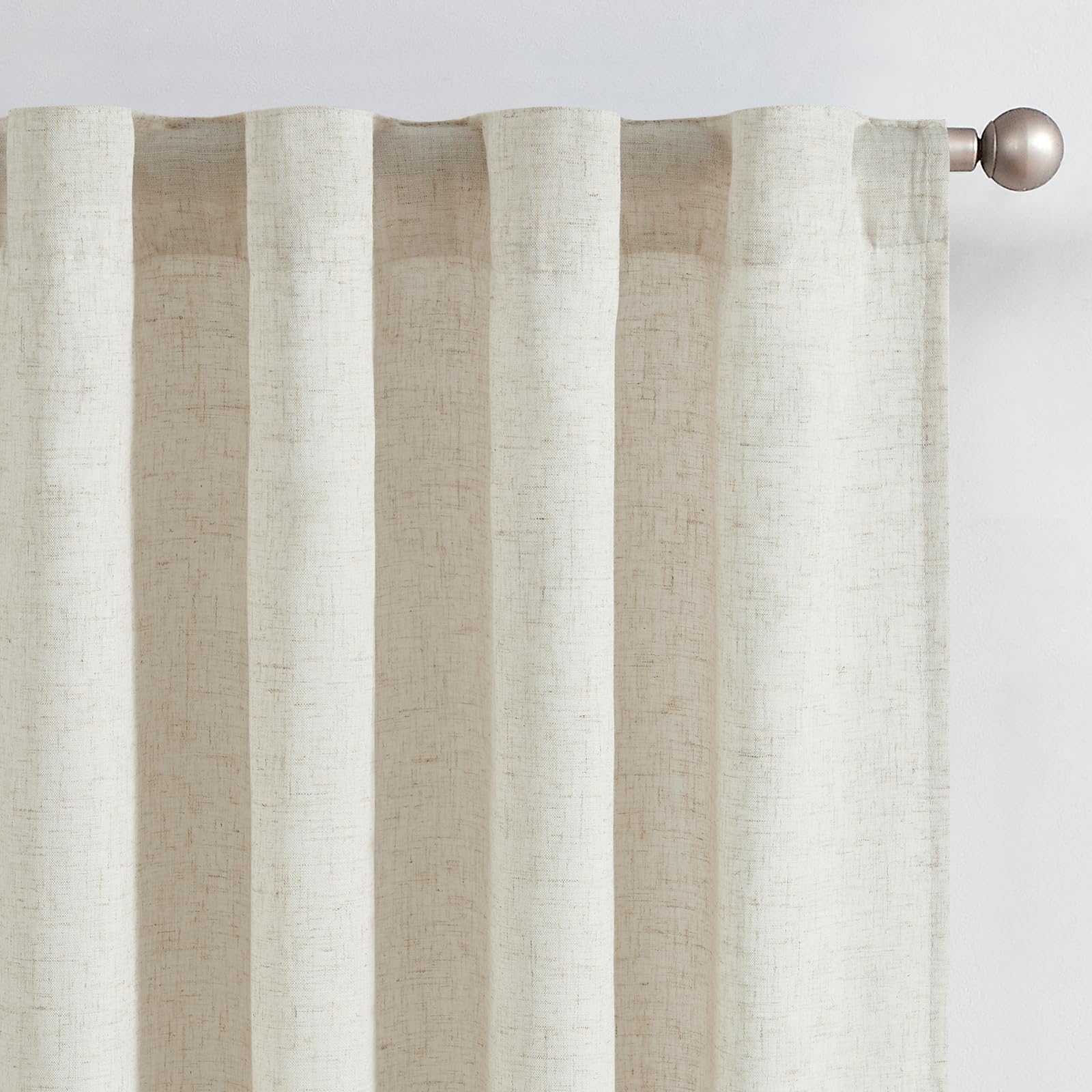 Linen Curtains for Living Room Bedroom 84 Inches Long Thick Linen Textured Beige Curtains Light Filtering Natural Semi Sheer Farmhouse Window Drapes, Country Rustic Drapes 2 Panels Back Tab/Rod Pocket