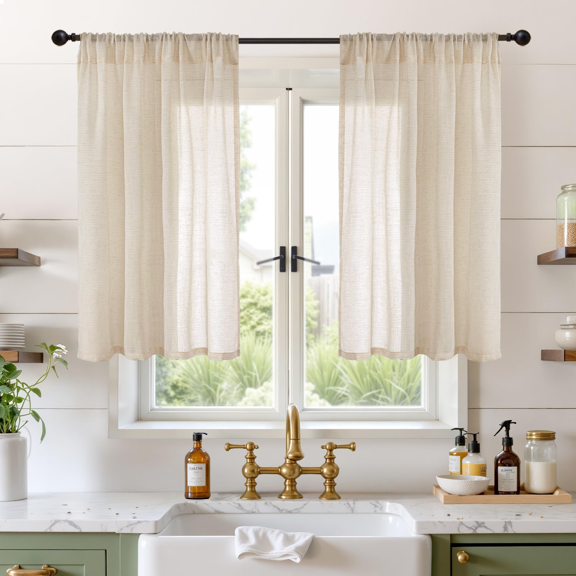 BGment 80 Inches Long Natural Linen Curtains 2 Panels Set - Burlap Light Filtering Window Drapes with Rod Pocket Semi Sheer for Farmhouse Bedroom Decor Rustic, 52 Inch Wide Each Panel