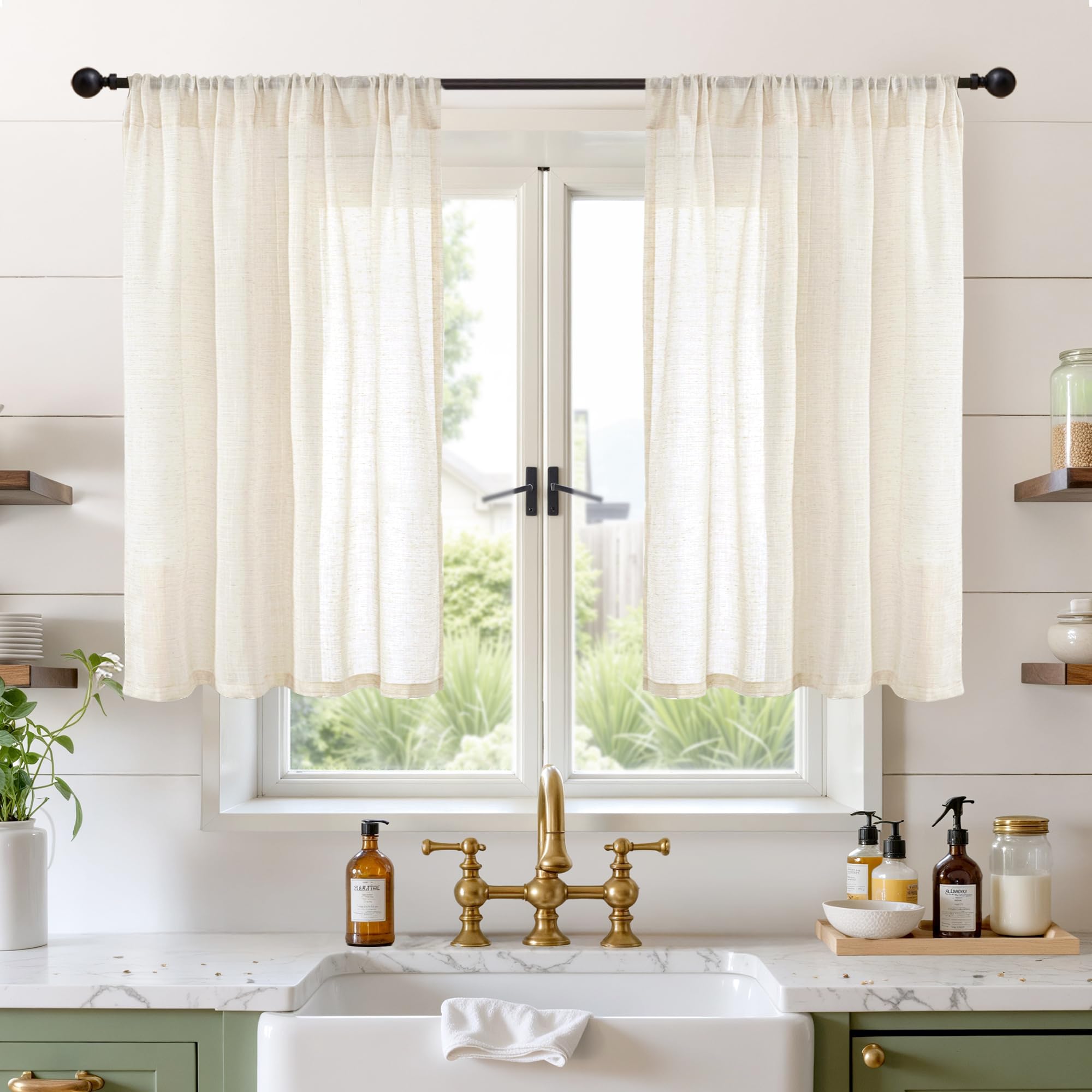 BGment 80 Inches Long Natural Linen Curtains 2 Panels Set - Burlap Light Filtering Window Drapes with Rod Pocket Semi Sheer for Farmhouse Bedroom Decor Rustic, 52 Inch Wide Each Panel