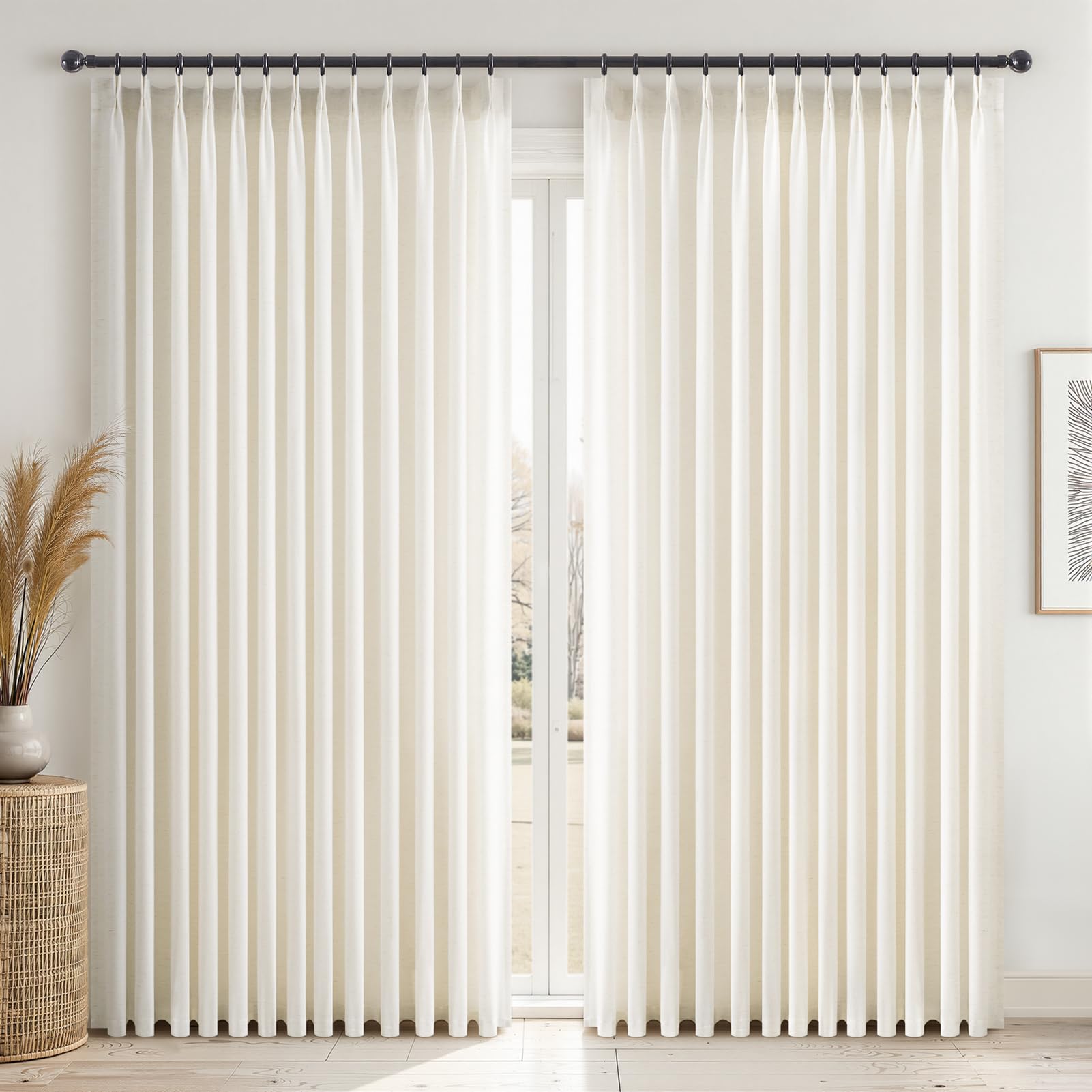 Topfinel 102 Inch Curtains 2 Panels Set,Two Packs Pinch Pleat Back Tab Linen Window Semi Sheer Privacy Thick Decorative Curtain Drapes for Living Room Bedroom,40x102 in Long,Ivory/Off White