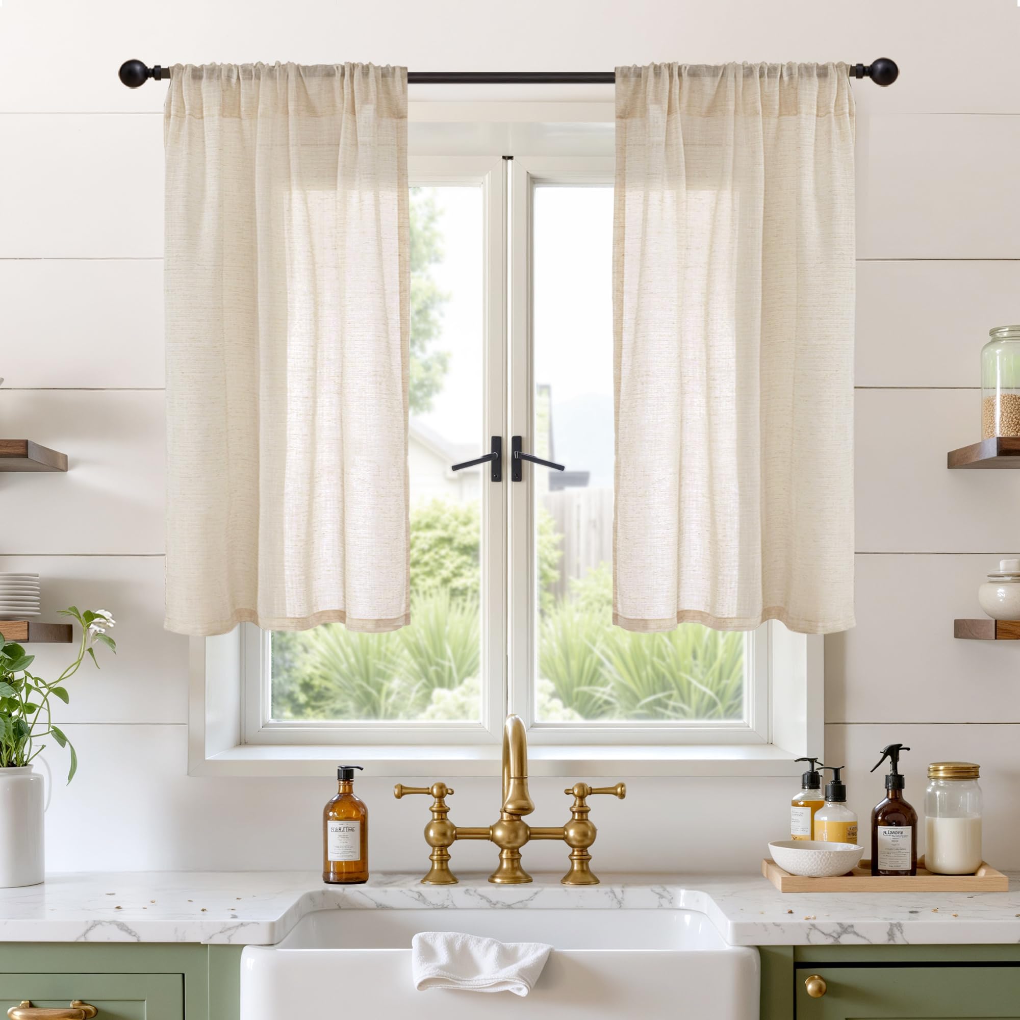 BGment 80 Inches Long Natural Linen Curtains 2 Panels Set - Burlap Light Filtering Window Drapes with Rod Pocket Semi Sheer for Farmhouse Bedroom Decor Rustic, 52 Inch Wide Each Panel