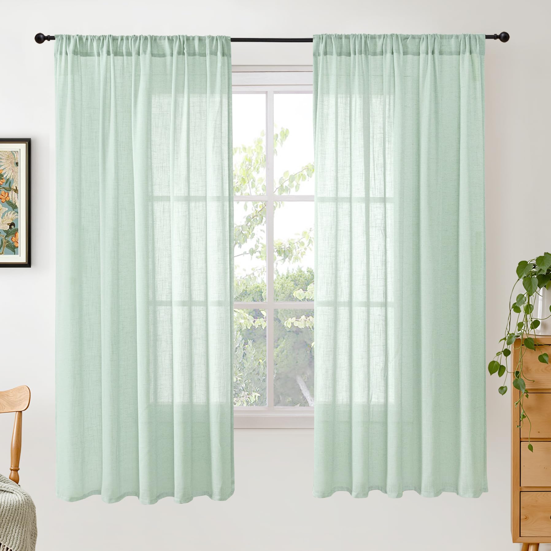 BGment 80 Inches Long Natural Linen Curtains 2 Panels Set - Burlap Light Filtering Window Drapes with Rod Pocket Semi Sheer for Farmhouse Bedroom Decor Rustic, 52 Inch Wide Each Panel