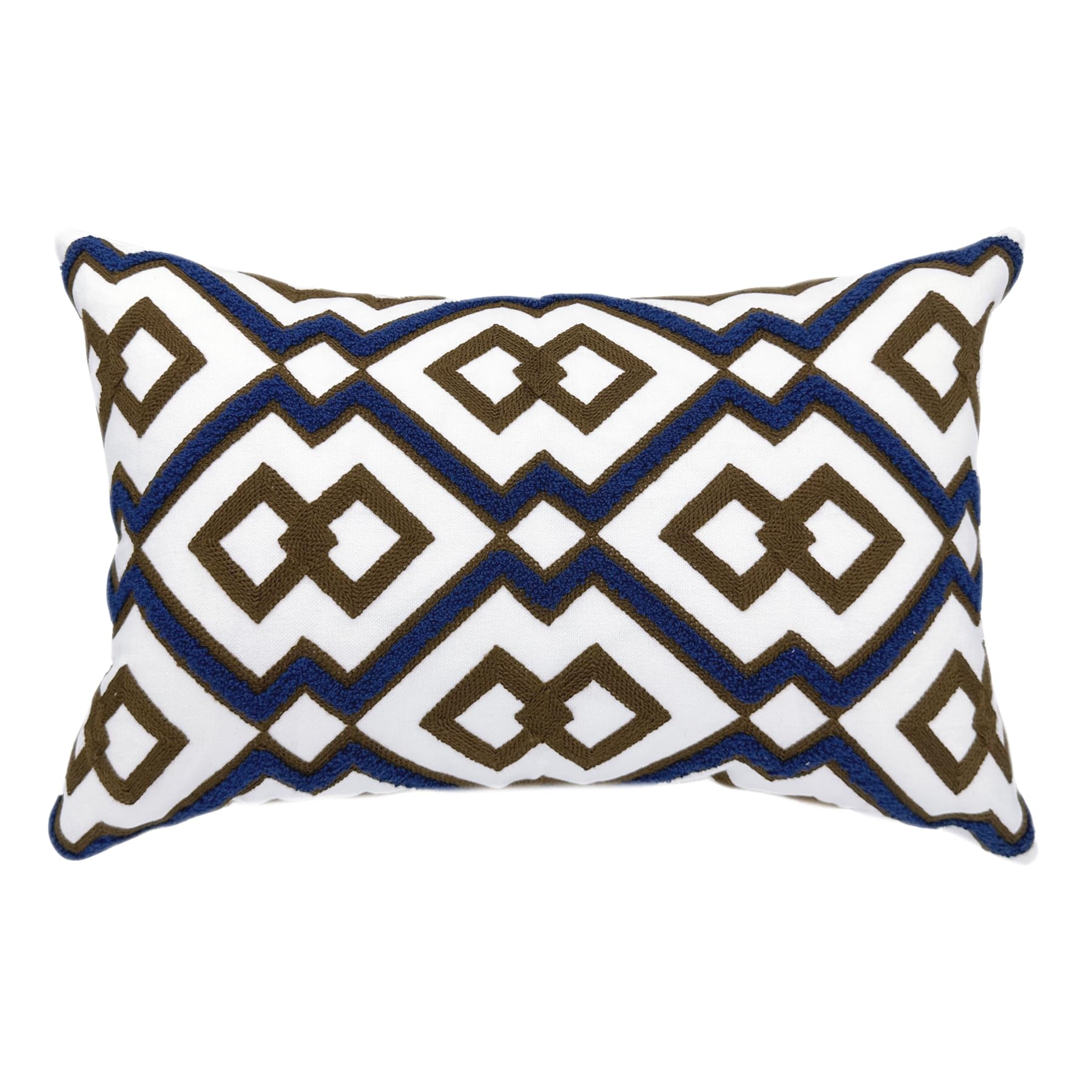 Navy Blue Boho Geometric Pillow Covers 18x18", Set of 2 Embroidered Cotton Cushion Cases