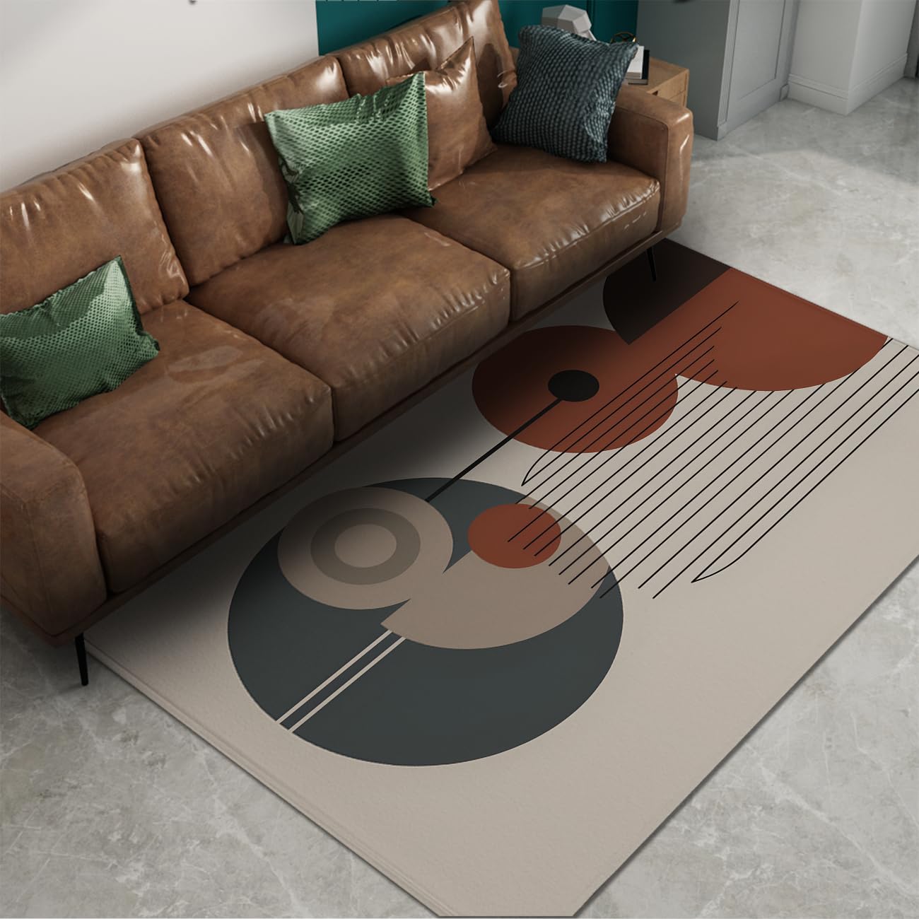 Modern Abstract 6x8ft Area Rugs Boho Area Rug Geometric Pattern Non Slip Rug Nordic Washable Foldable Rugs Low Pile Lightweight Floor Carpet for Living Room Bedroom Nursery Classroom