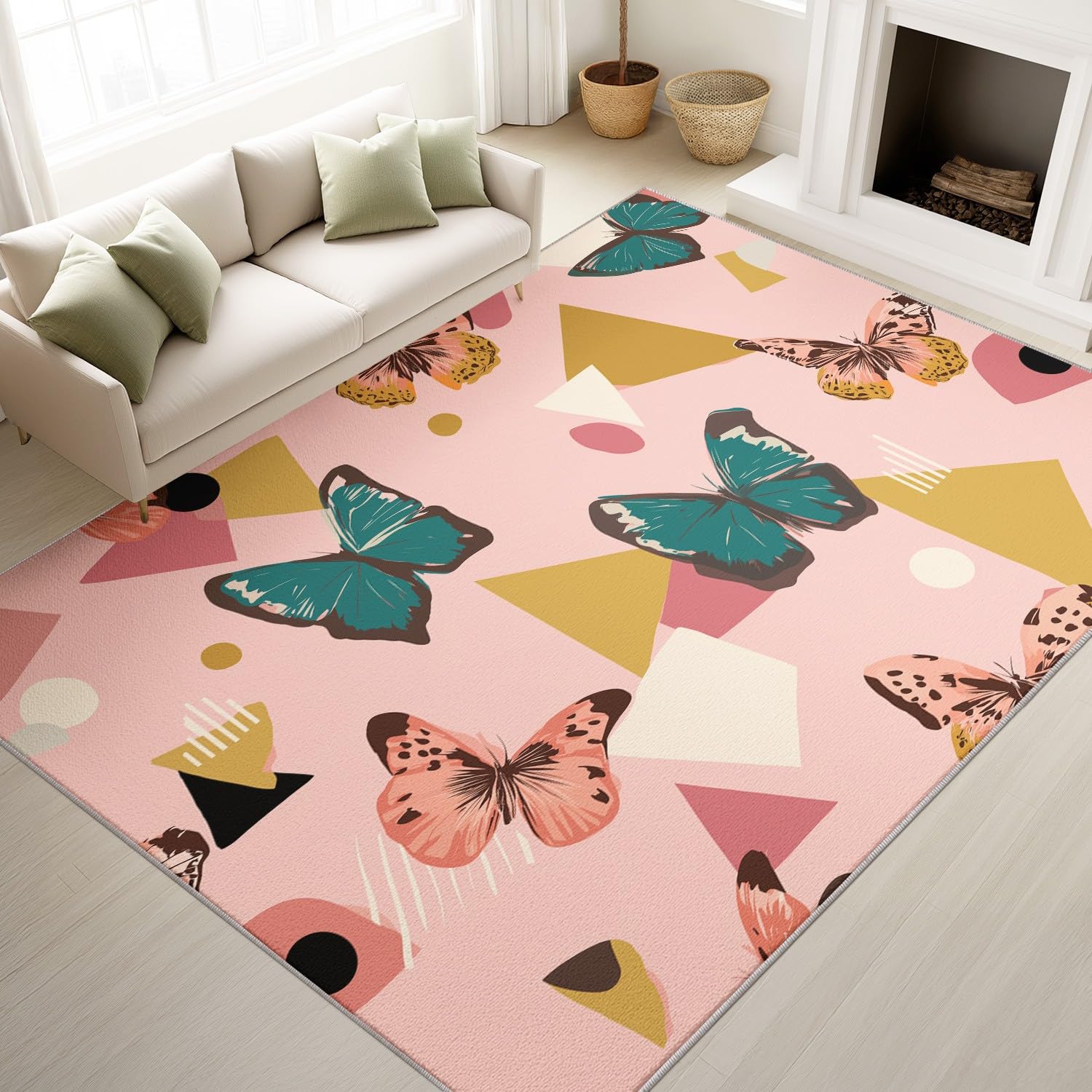 Nordic Black White Checkered Rug 4×6ft, Foldable Washable Indoor Floor Mat