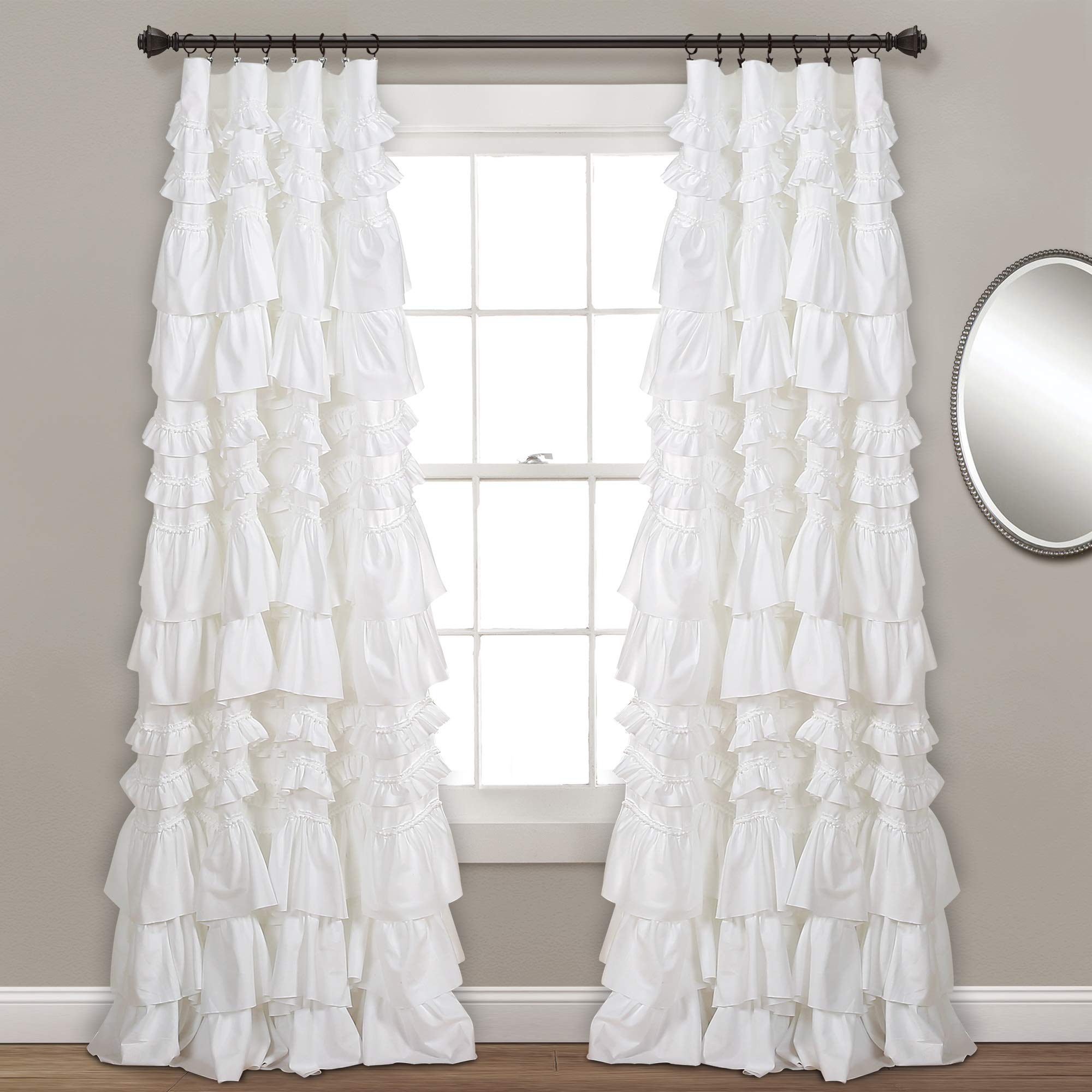 Lush Decor Kemmy Light Filtering Window Curtain Panel Single 52" W x 84" L Ivory - Drapes - Ruffled Curtains for Bedroom - Cream Curtains - Coquette Decor