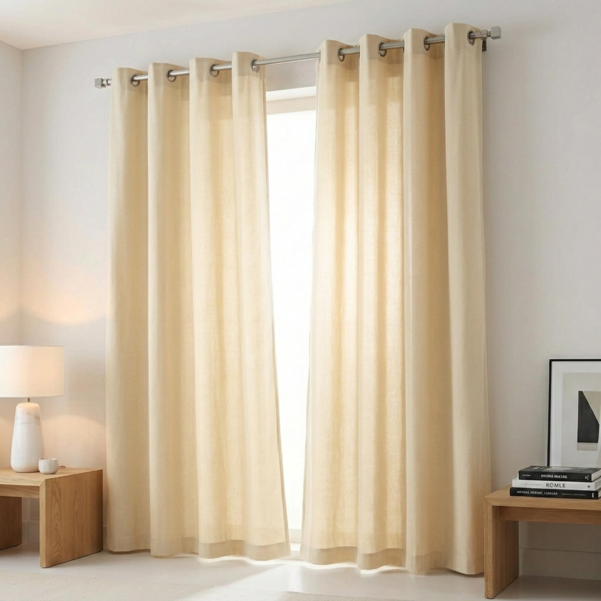 Cotton Curtains Long Durable Grommet with 2 panels 84 LengthX50 Width Inches Black/White|Sheer Backdrop Window Curtain|Livingroom|Bedroom|Kitchen Decor Soft Pre-Washed Semi Black-out| Shading Drapes