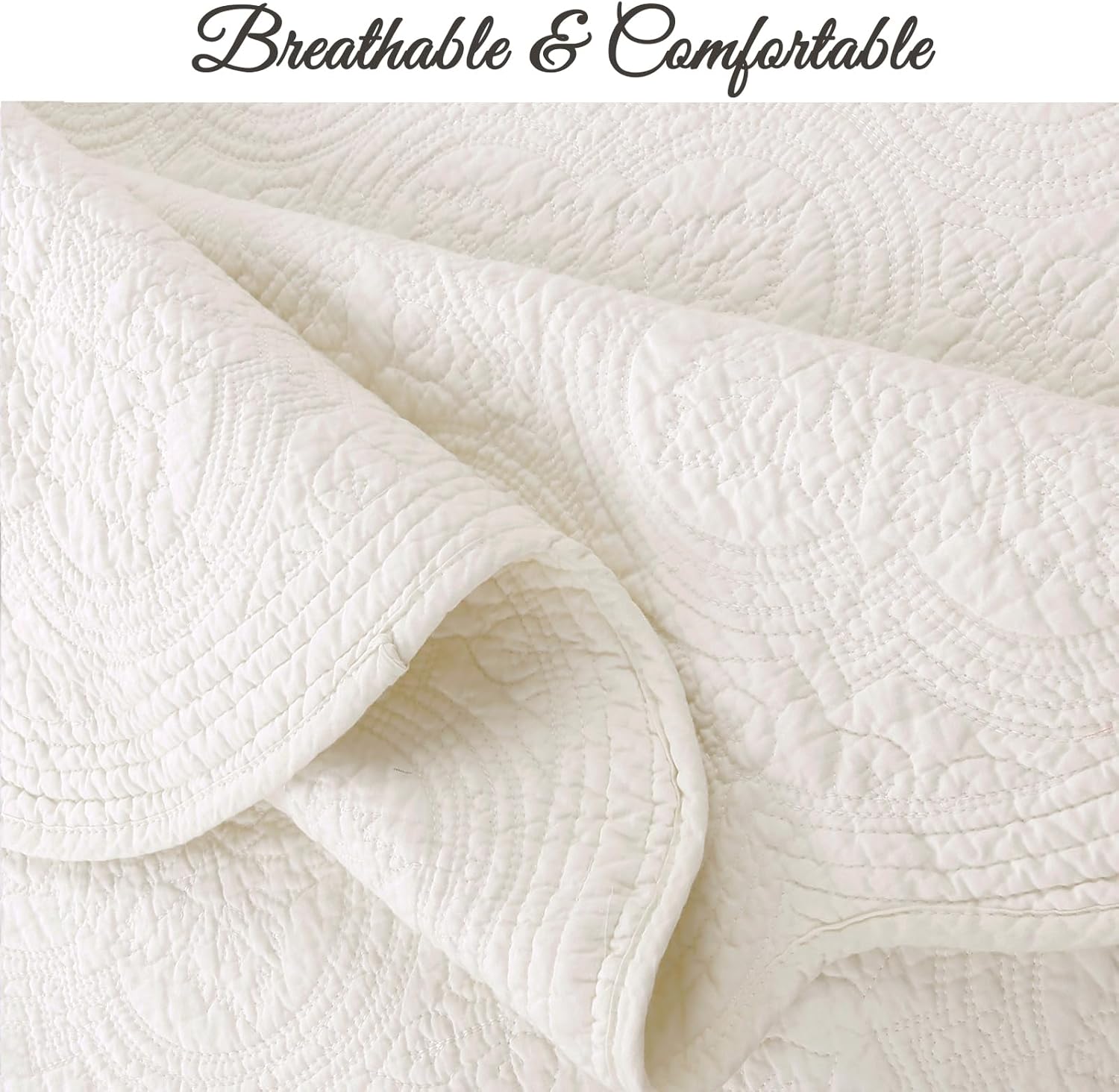 Cozy Line Home Fashions 100% Cotton Medallion Off White Matelasse Embossed Bedding Quilt Set, Reversible Lightweight Bedspread, Coverlet for All Season (Blantyre - Ivory, Queen - 3 piece)