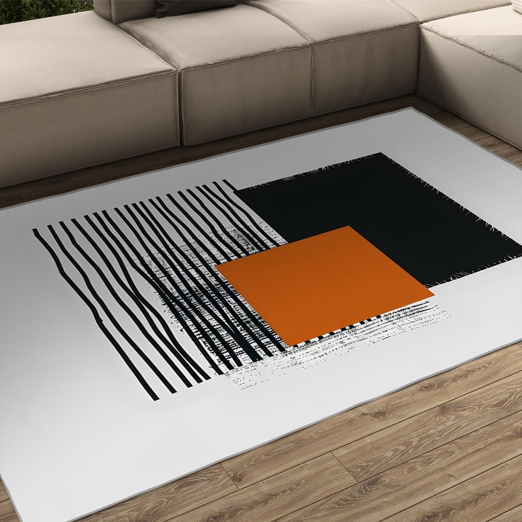 Abstract Line Area Rug 4×6ft, Foldable Stain Resistant Mat for Home & Office