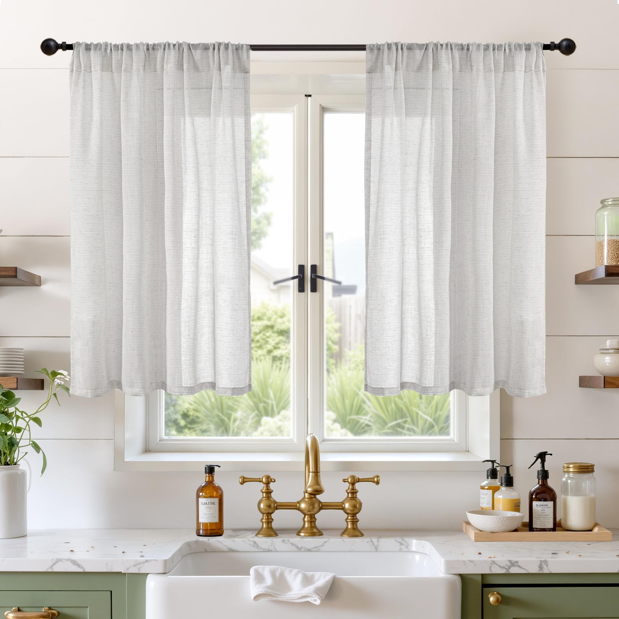 BGment 80 Inches Long Natural Linen Curtains 2 Panels Set - Burlap Light Filtering Window Drapes with Rod Pocket Semi Sheer for Farmhouse Bedroom Decor Rustic, 52 Inch Wide Each Panel