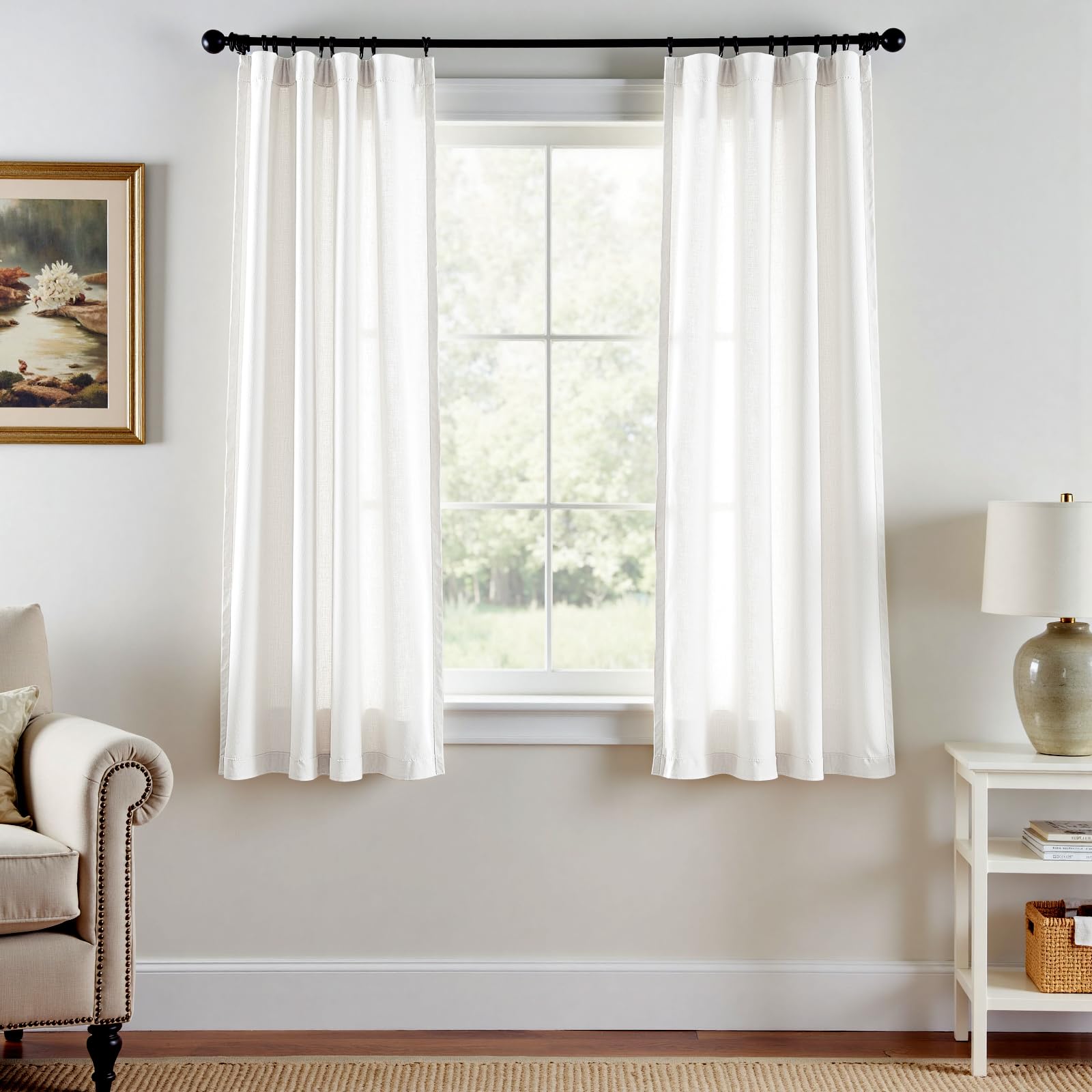 Linen Curtains for Living Room Bedroom 84 Inches Long Thick Linen Textured Beige Curtains Light Filtering Natural Semi Sheer Farmhouse Window Drapes, Country Rustic Drapes 2 Panels Back Tab/Rod Pocket