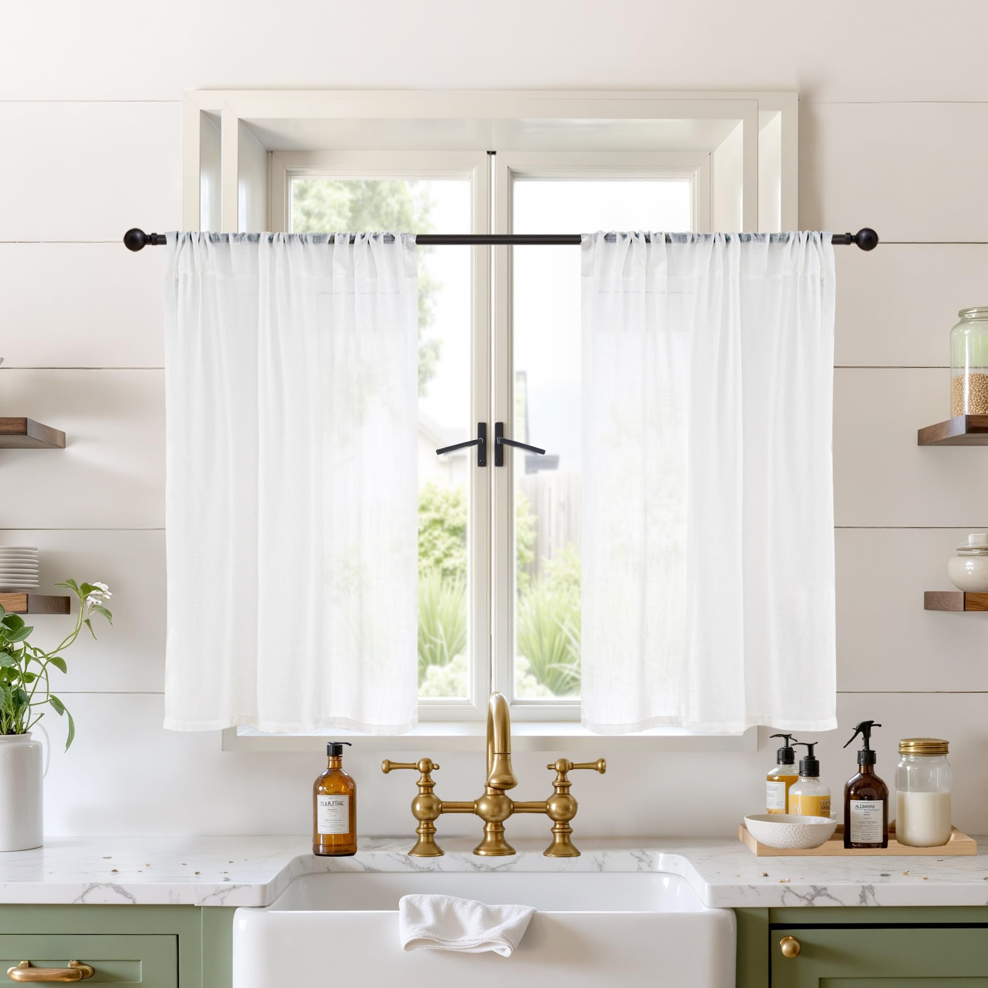 BGment 80 Inches Long Natural Linen Curtains 2 Panels Set - Burlap Light Filtering Window Drapes with Rod Pocket Semi Sheer for Farmhouse Bedroom Decor Rustic, 52 Inch Wide Each Panel