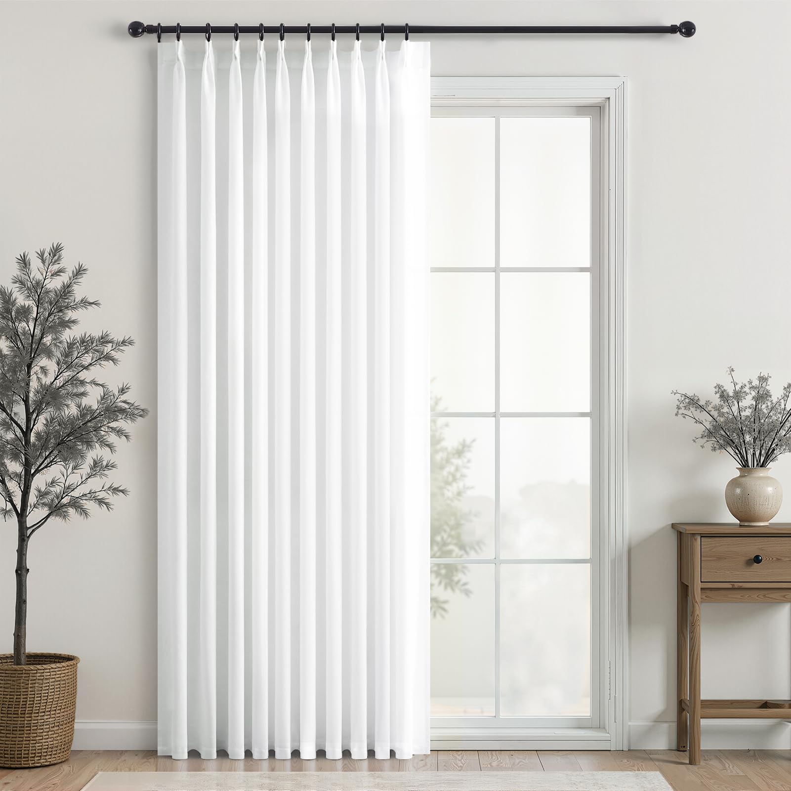Topfinel 102 Inch Curtains 2 Panels Set,Two Packs Pinch Pleat Back Tab Linen Window Semi Sheer Privacy Thick Decorative Curtain Drapes for Living Room Bedroom,40x102 in Long,Ivory/Off White