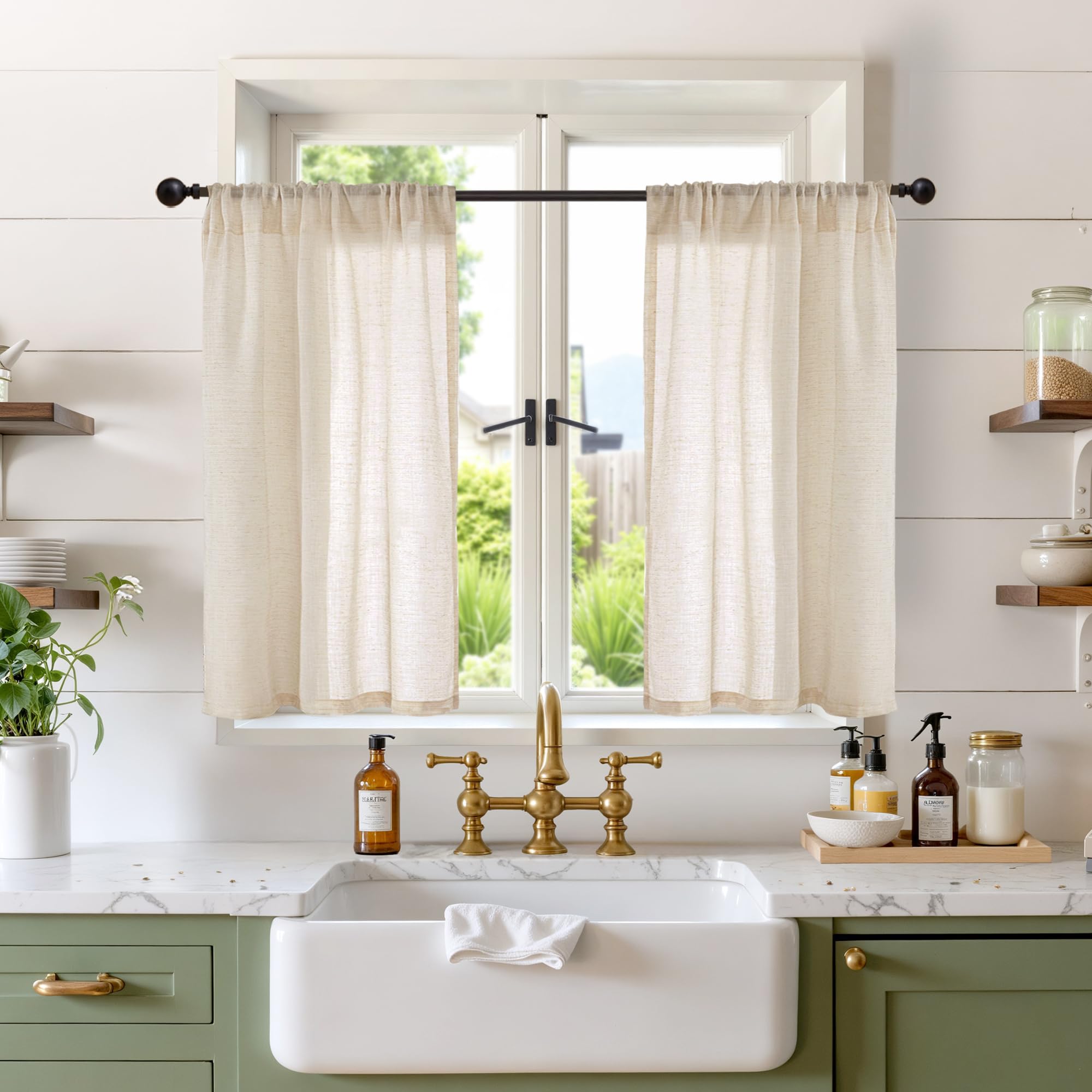 BGment 80 Inches Long Natural Linen Curtains 2 Panels Set - Burlap Light Filtering Window Drapes with Rod Pocket Semi Sheer for Farmhouse Bedroom Decor Rustic, 52 Inch Wide Each Panel
