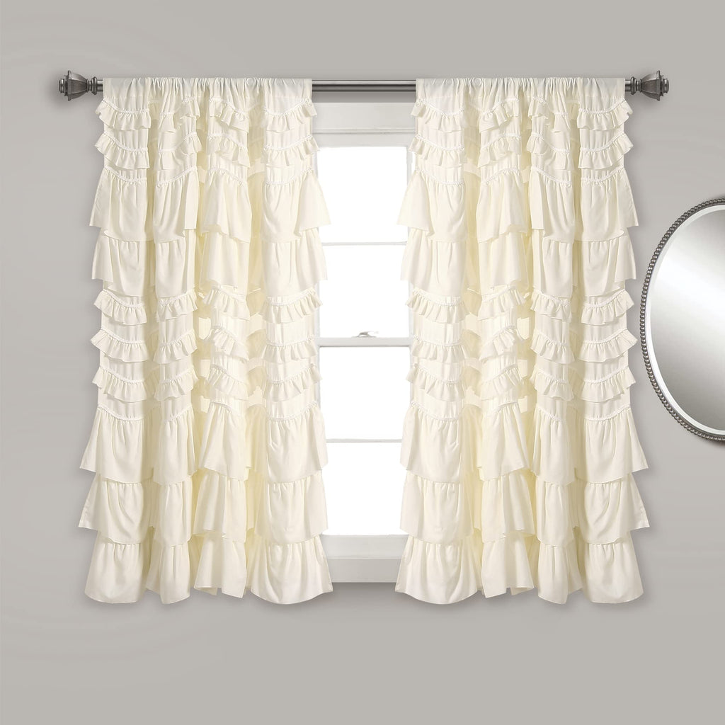 Lush Decor Kemmy Light Filtering Window Curtain Panel Single 52" W x 84" L Ivory - Drapes - Ruffled Curtains for Bedroom - Cream Curtains - Coquette Decor