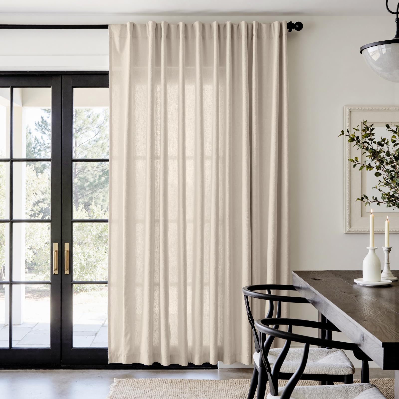 Linen Curtains for Living Room Bedroom 84 Inches Long Thick Linen Textured Beige Curtains Light Filtering Natural Semi Sheer Farmhouse Window Drapes, Country Rustic Drapes 2 Panels Back Tab/Rod Pocket