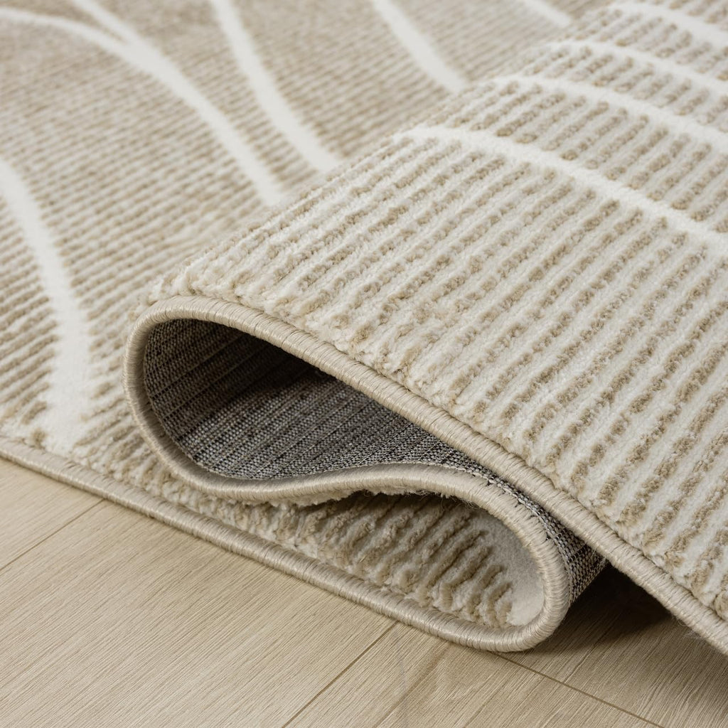 Abani Modern Geometric Wavy Area Rug - Cream, 4' x 6' - Chunky, Plush and Soft Washable Carpet - Perfect for Living Room & Bedroom - Plush Deco Collection