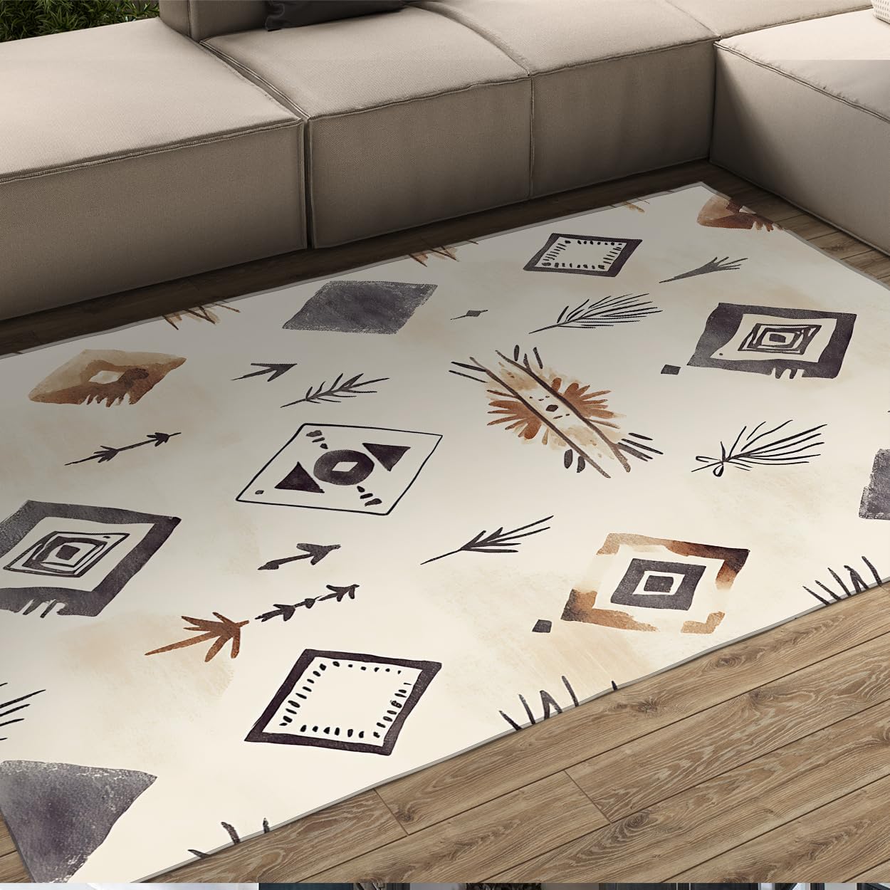 Southwestern Area Rugs 5x7ft Washable Arrow Rug Non Slip Low Pile Abstract Throw Floor Mat Nordic Indoor Carpet for Entryway Aesthetic Boho Home Bedroom Thin Artistic Rugs for Playroom