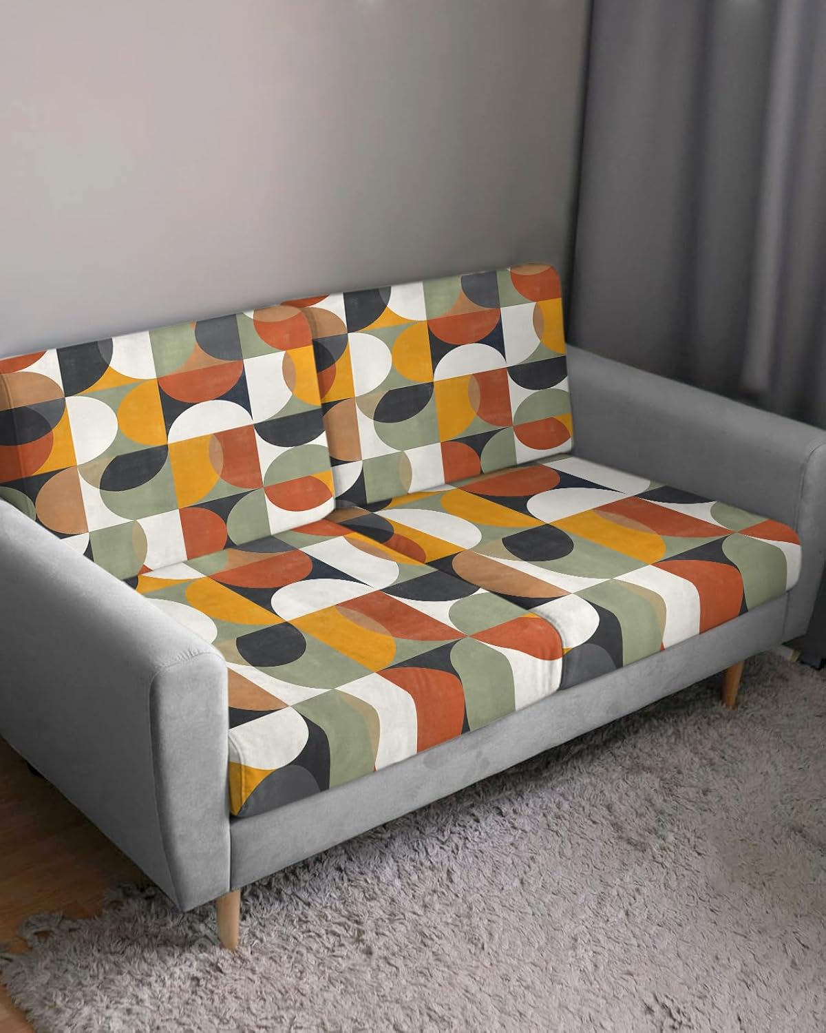 Couch Cushion Covers Mid Century Geometric Stretch Sofa Cushion Slipcovers Abstract Modern Retro Soft Sofa Cover Elastic Non-Slip Sofa Seat Cover Furniture Protector Small 3pcs