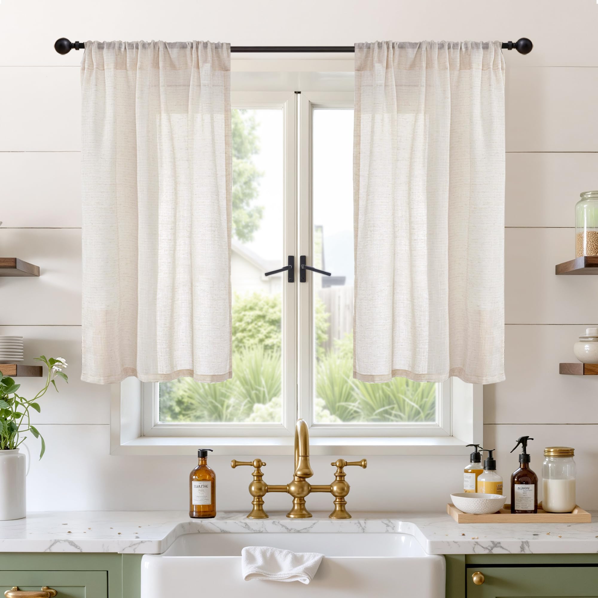 BGment 80 Inches Long Natural Linen Curtains 2 Panels Set - Burlap Light Filtering Window Drapes with Rod Pocket Semi Sheer for Farmhouse Bedroom Decor Rustic, 52 Inch Wide Each Panel