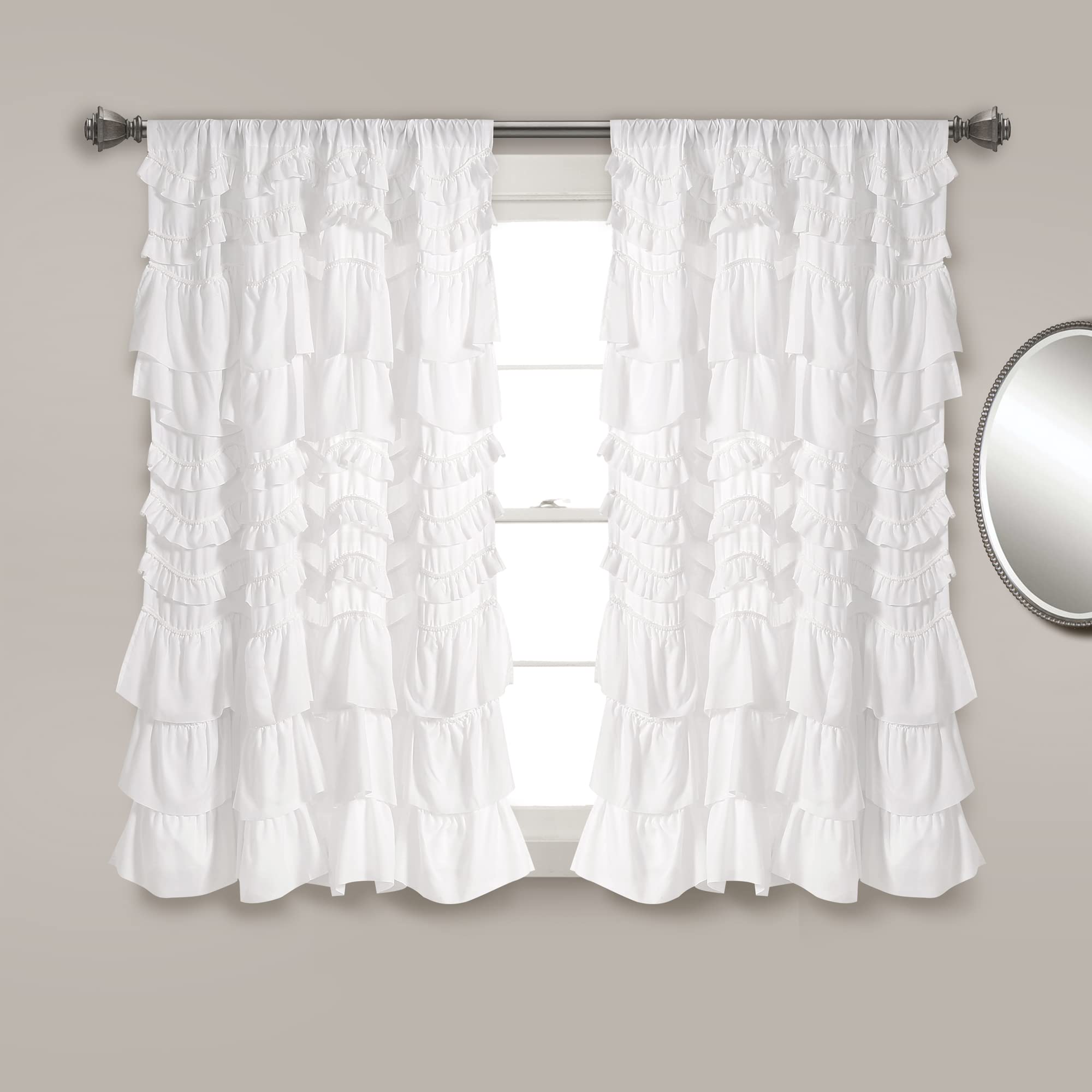 Lush Decor Kemmy Light Filtering Window Curtain Panel Single 52" W x 84" L Ivory - Drapes - Ruffled Curtains for Bedroom - Cream Curtains - Coquette Decor