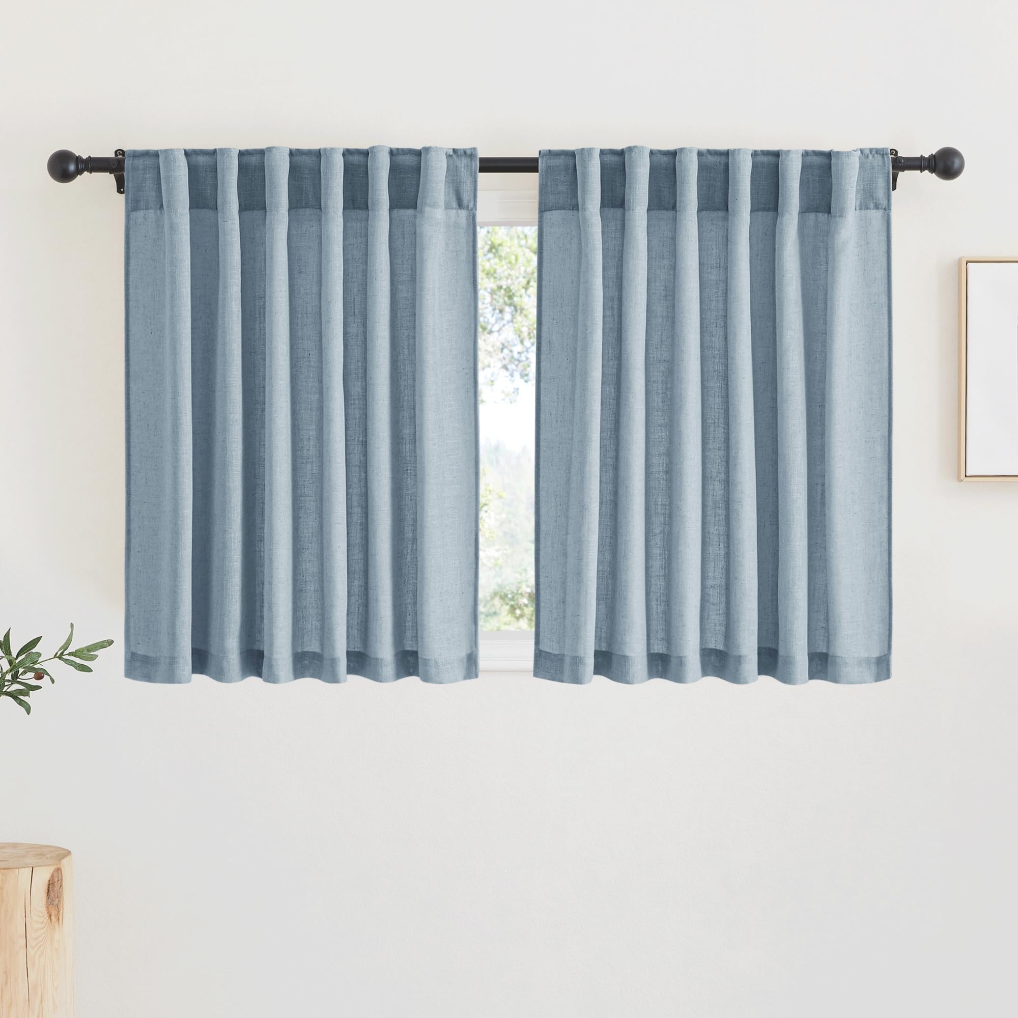 RYB HOME Semi Sheer Curtains - Linen Blend Privacy Curtains Sheer Window Treatment Drapes Farmhouse Decor for Bedroom Living Room Sliding Glass Door, 52 inch Wide x 95 inch Long 2 Panels, Linen