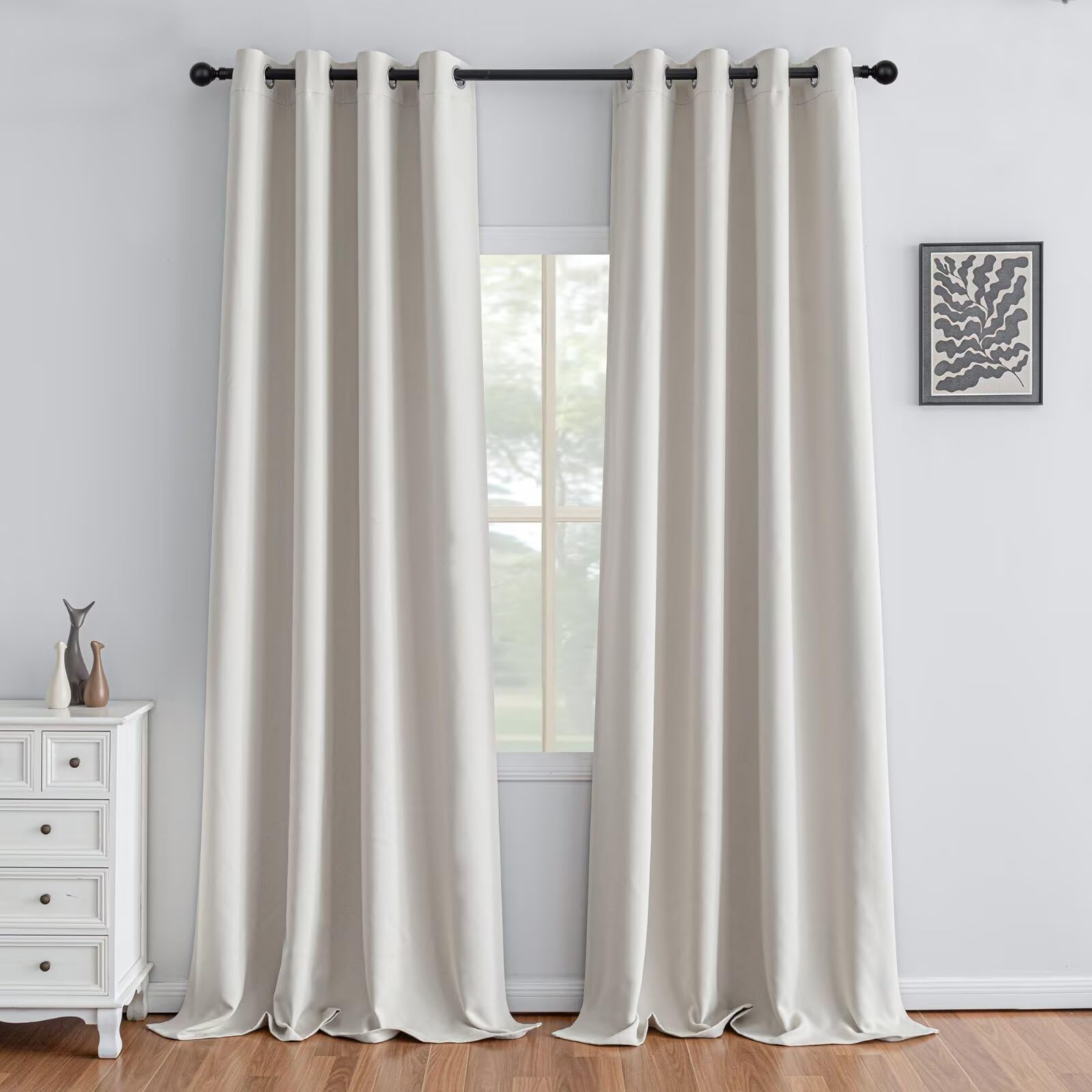 IGEMAEVE Cream Curtains 108 Inch Length 2 Panels Set, Light Filtering Curtains for Living Room 108 Inch Long, Grommet Energy Saving Semi Sheer Drapes for Bedroom Window(W52 x L108)