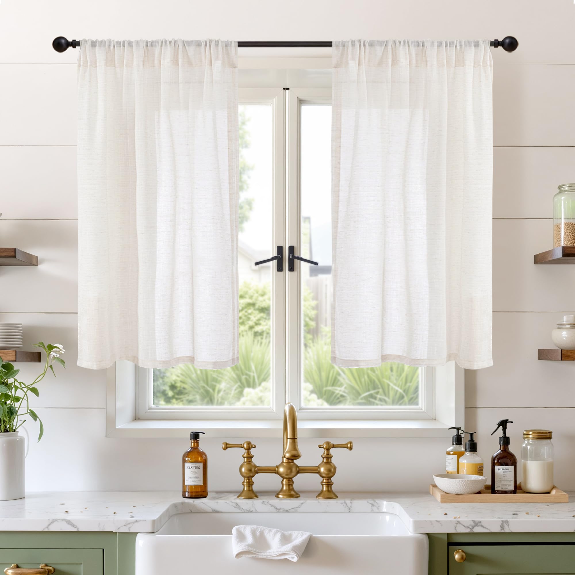 BGment 80 Inches Long Natural Linen Curtains 2 Panels Set - Burlap Light Filtering Window Drapes with Rod Pocket Semi Sheer for Farmhouse Bedroom Decor Rustic, 52 Inch Wide Each Panel