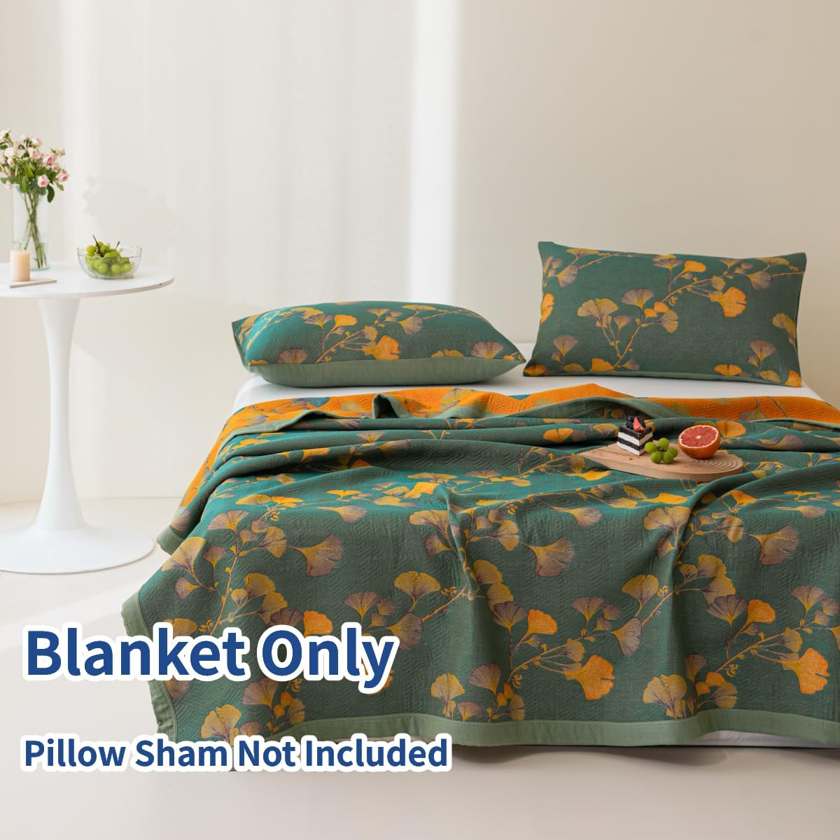 King Size 100% Cotton Floral Ginkgo Jacquard Quilt, 3-Layer Reversible Lightweight Bedspread 98"x94"